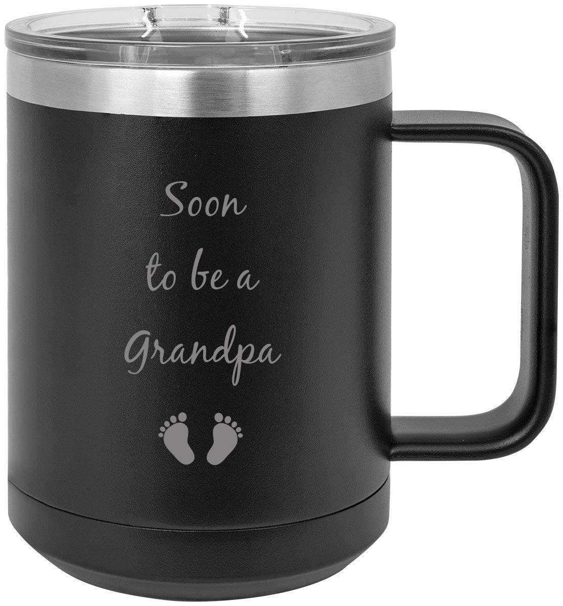Grandpa Announcement Stainless Steel Vacuum Insulated 15oz Travel Coffee Mug with Slider Lid - Black - Perfect for Retirement Gifts, Father's Day & Coffee Lovers