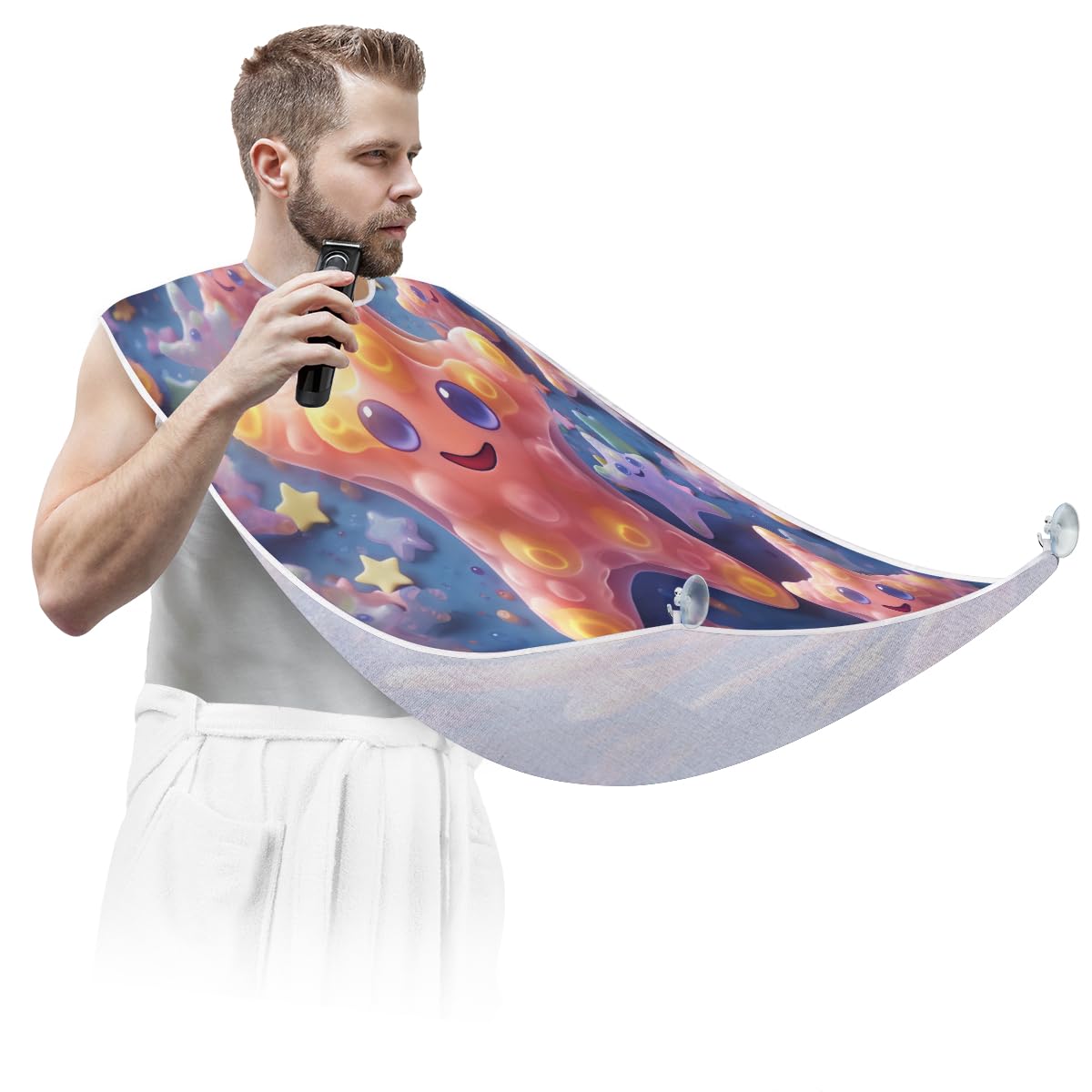 Men's Sea Starfish Beard Shaving Bib - Waterproof Makeup & Hair Dye Apron for Barbers & Stylists - Sink Hair Catcher & Beard Trimming Tool - Perfect Gift for Grooming & Salon Use