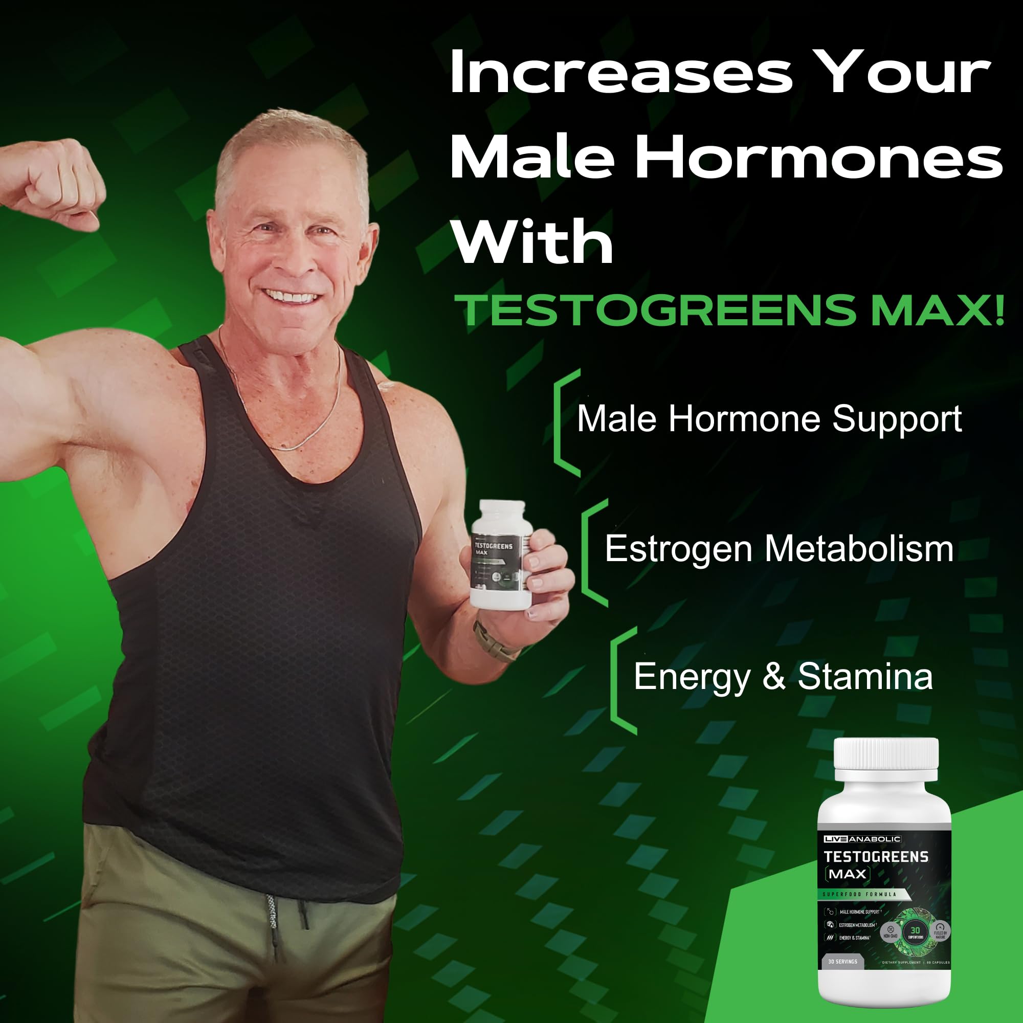TestoGreens Max - Natural Testosterone Booster for Men | Daily Greens Supplement with Energy & Stamina Support | Gym, Workout & Active Lifestyle