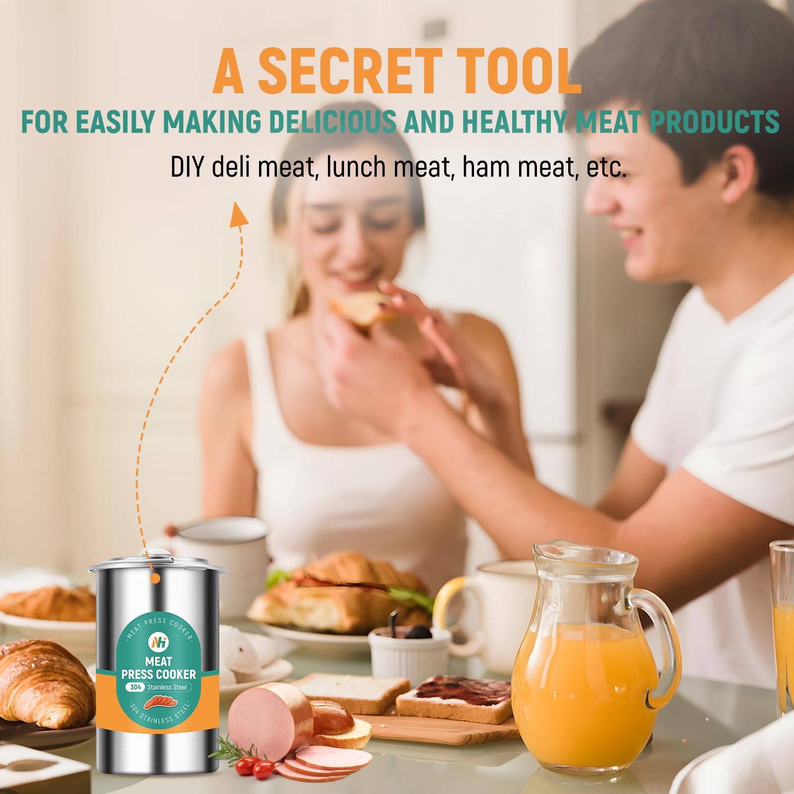 Premium Stainless Steel Ham Maker & Meat Press Tool - 5 Secret Recipes Included - Perfect for Homemade Deli Meals, Lunch Prep & Cooking with Thermometer - Ideal for Home Chefs & Meal Preppers