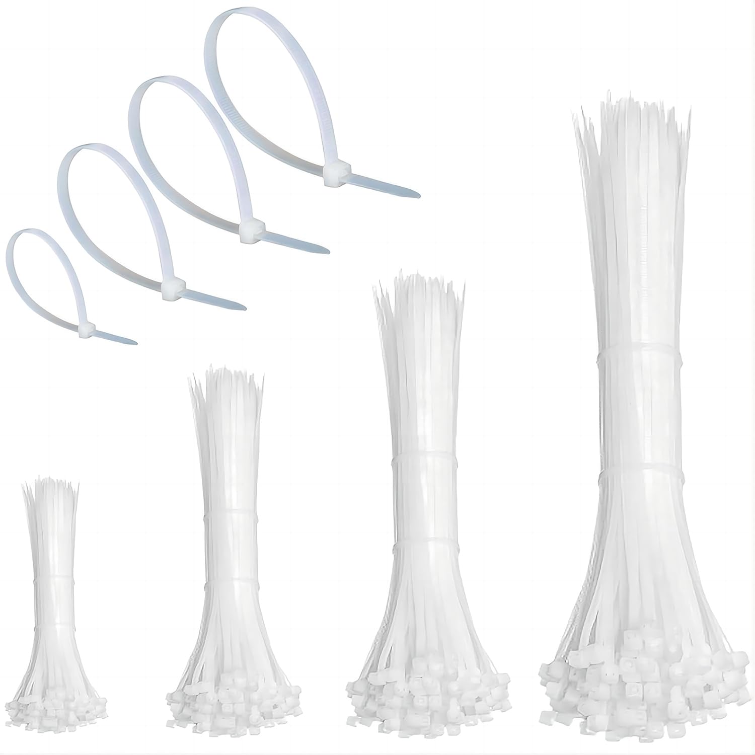 400-Pack White Zip Ties Assorted Sizes (4/6/8/12 Inch) - Heavy Duty Self-Locking Cable Ties for Home Office, Garden & Workshop - Perfect for Wire Management, Organizing Cords & DIY Projects