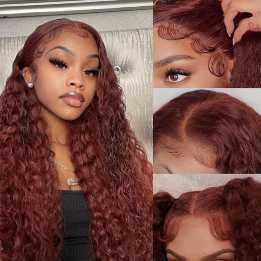 Julia Hair Reddish Brown Water Wave 13x4 Lace Front Wig Human Hair for Women | HD Lace Frontal Wig #33B Auburn Copper Red | Pre-Plucked with Baby Hair | 180% Density | 20 Inch | Perfect for Daily Wear, Cosplay & Special Occasions