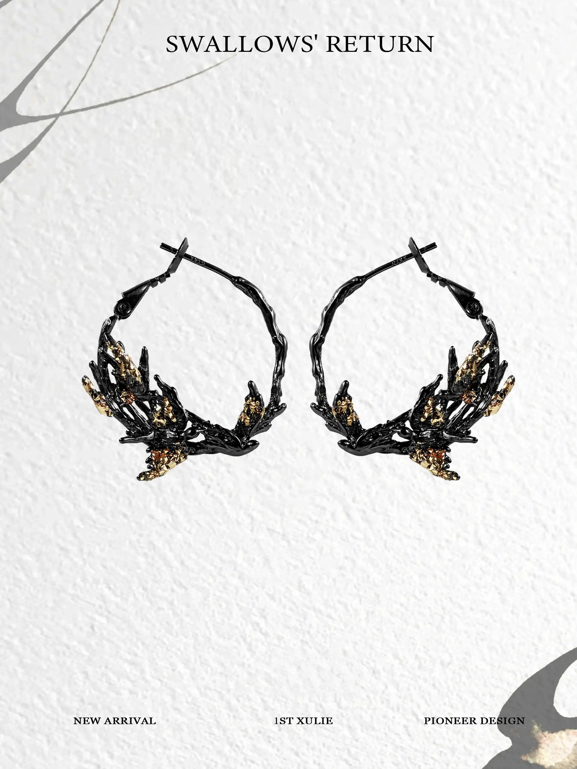 18K Gold Plated Swallow Earrings with Gold Leaf Design - Elegant Jewelry for Women, Perfect for Weddings, Parties & Special Occasions