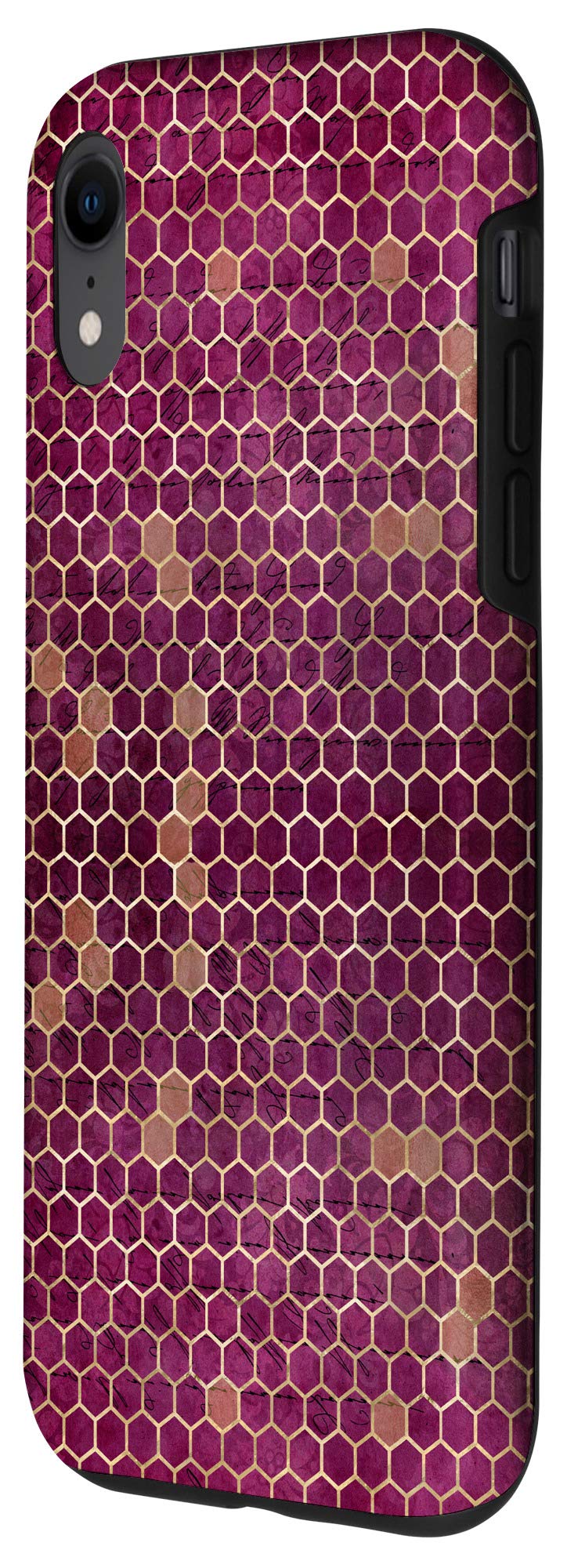 iPhone XR Case - Vintage Honey Bee & Hexagon Design in Maroon | Durable Protective Cover for Everyday Use & Fashion Statement