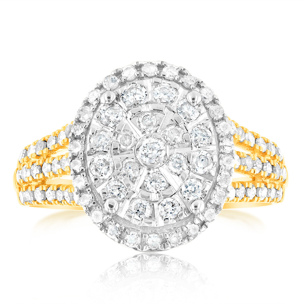 1 Carat Oval Diamond Ring in 9K Yellow Gold & Sterling Silver - Elegant Engagement & Wedding Jewelry for Women