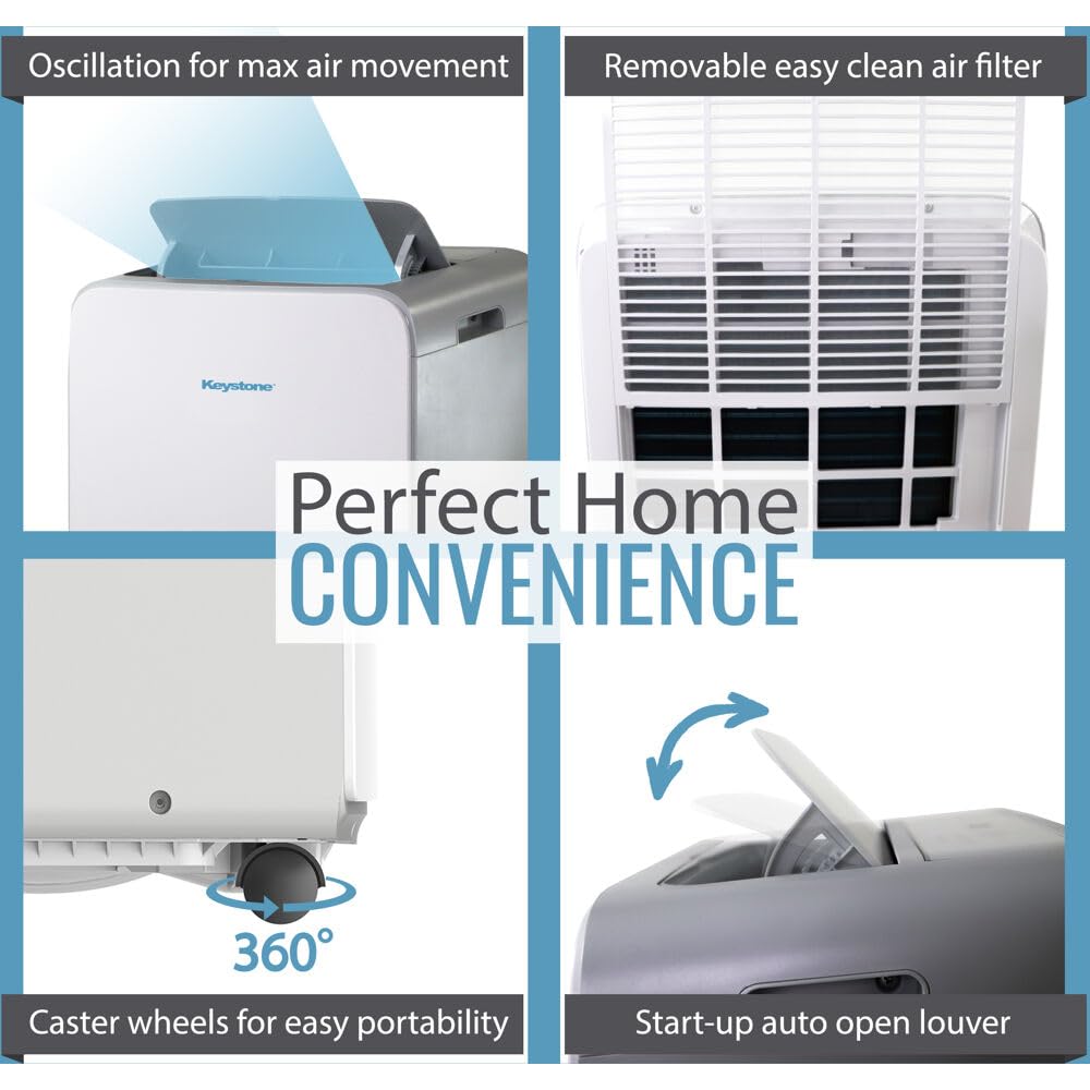 Keystone 8000 BTU Portable Air Conditioner - Compact Cooling for Small Rooms, Bedrooms & Offices | Energy Efficient AC Unit with Easy Installation