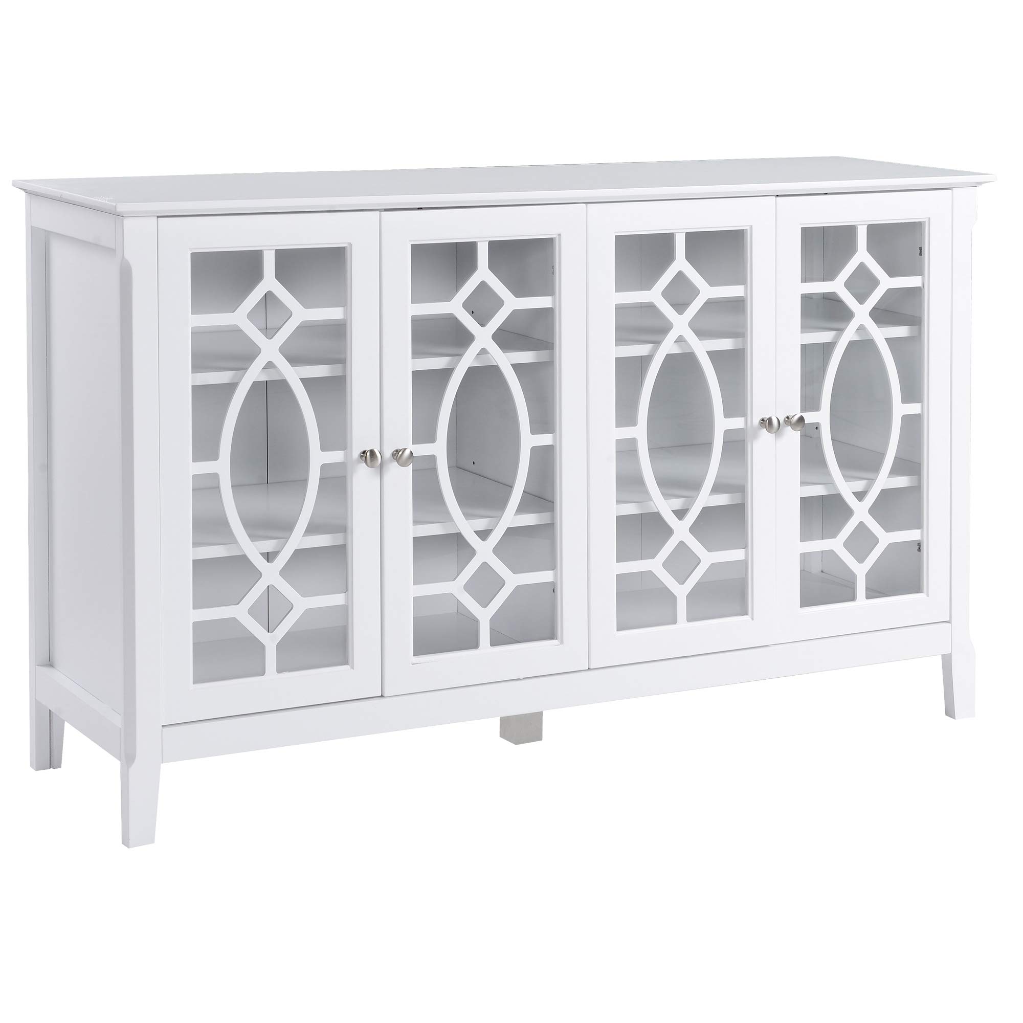 HOMCOM White Sideboard Buffet Cabinet with Glass Doors & Adjustable Shelves - Kitchen Storage Cabinet for Dining Room, Living Room & Home Decor | Perfect for Displaying China, Glassware & Home Essentials