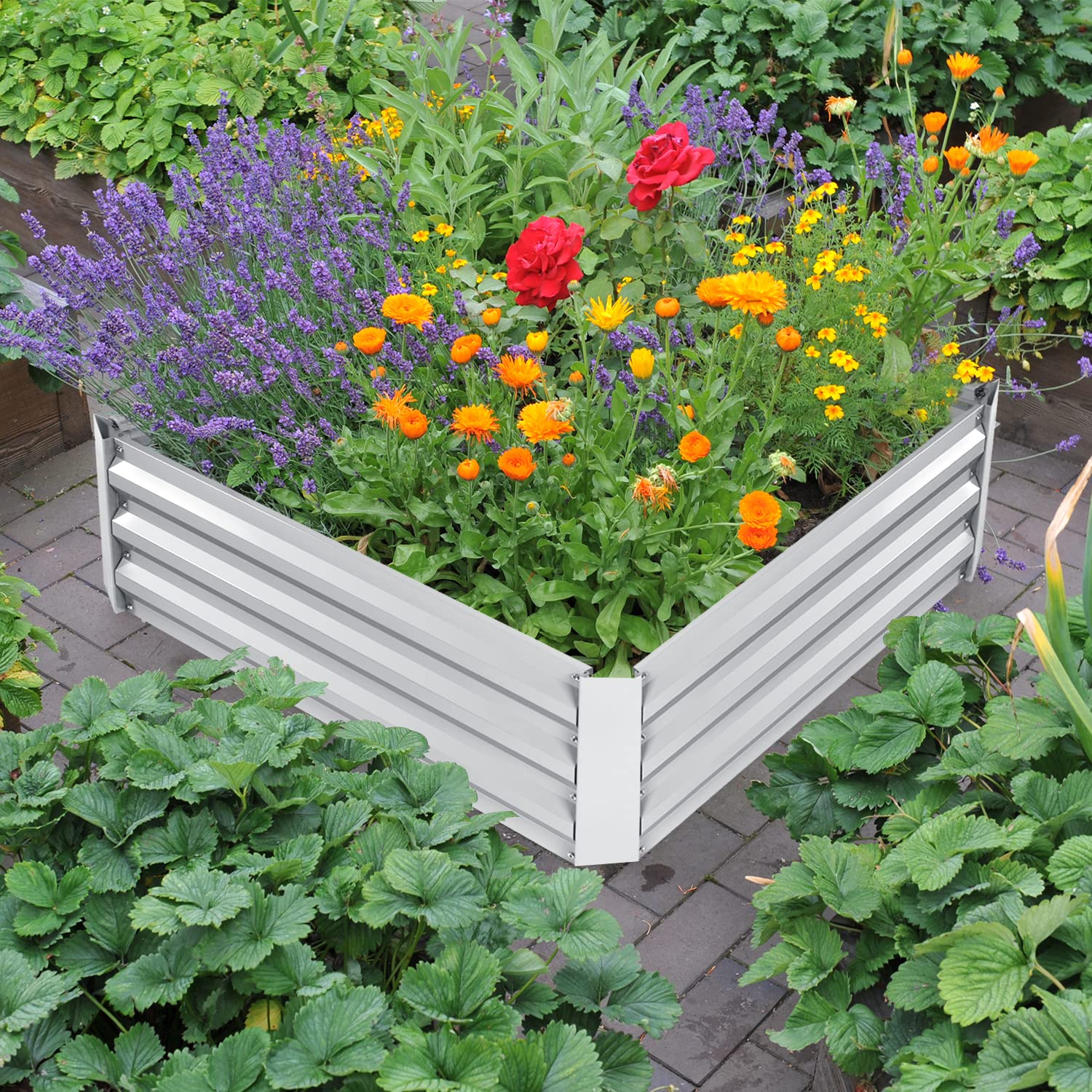**DCP 3x3ft Galvanized Steel Raised Garden Bed Kit - Metal Planter Box for Vegetables, Flowers, Herbs | Outdoor Gardening, Backyard Planting, Patio Decor**