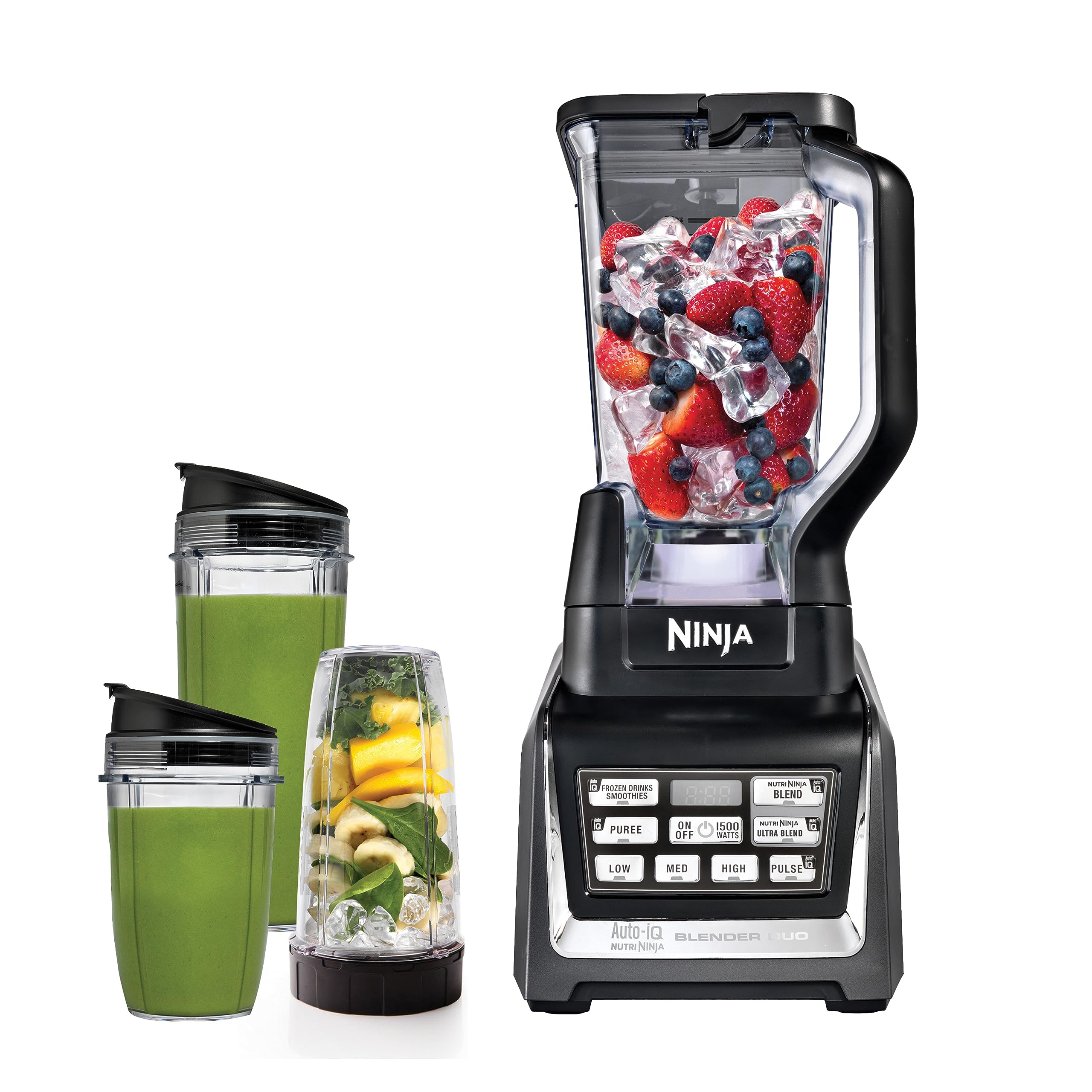 Ninja BL642 Nutri Ninja 1200W Auto-iQ Blender with 72oz Pitcher & To-Go Cups (18/24/32oz) - Perfect for Smoothies, Protein Shakes, Meal Prep & Frozen Drinks - Dishwasher Safe Countertop Blender for Home, Gym & Office Use - Black