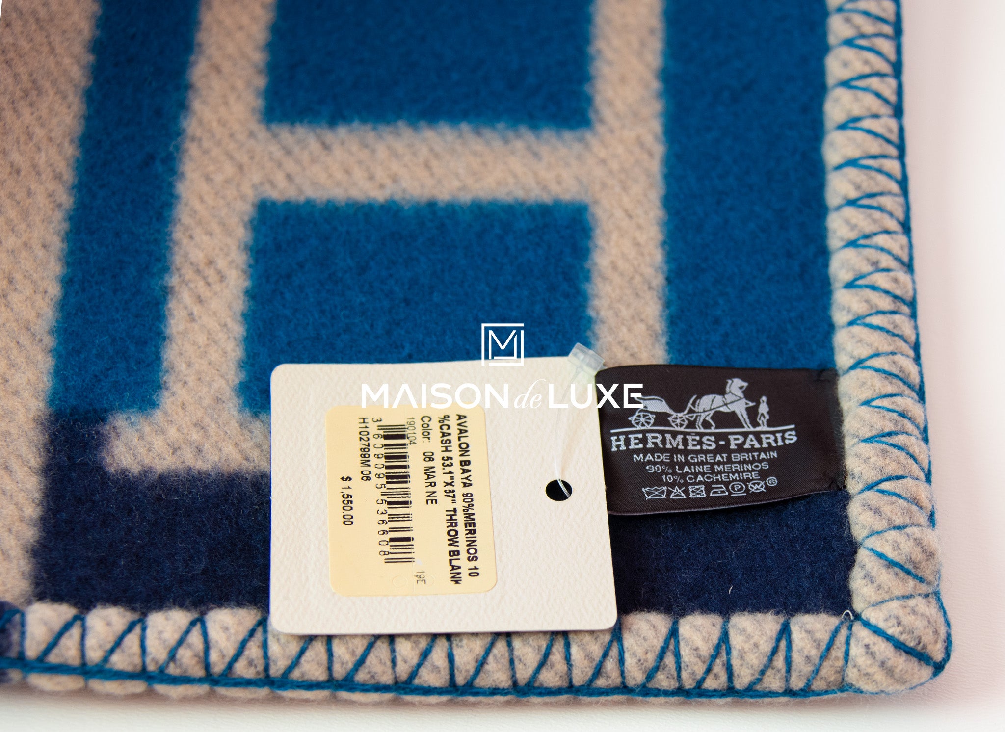Hermes Marine Blue Wool Cashmere H Avalon Bayadere Blanket - Luxury Soft Throw for Sofa, Bed & Travel - Perfect for Home Decor, Gifts and Cozy Nights
