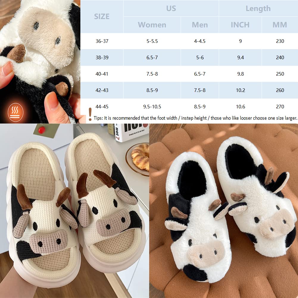 Cute Cow Slippers - Warm Plush Cartoon Animal House Shoes with Thick Sole for Women & Men - Perfect for Winter Indoor Comfort, Funny Gift Idea for Christmas