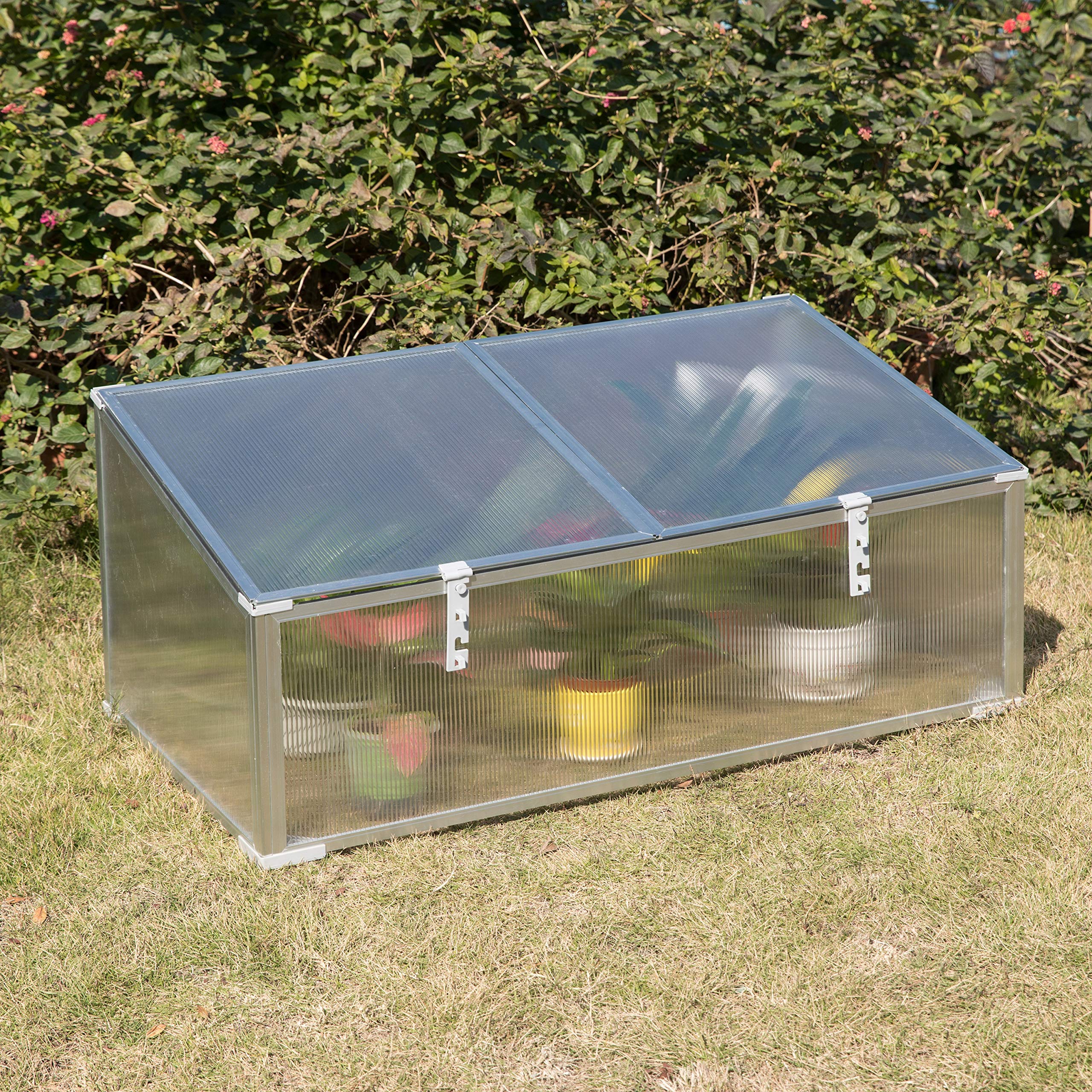 Portable Aluminum Cold Frame Greenhouse - Bottomless Flower Box & Plant Protector with UV-Blocking Transparent Double Walled PVC Panels | Perfect for Seed Starting, Winter Gardening, and Outdoor Plant Protection