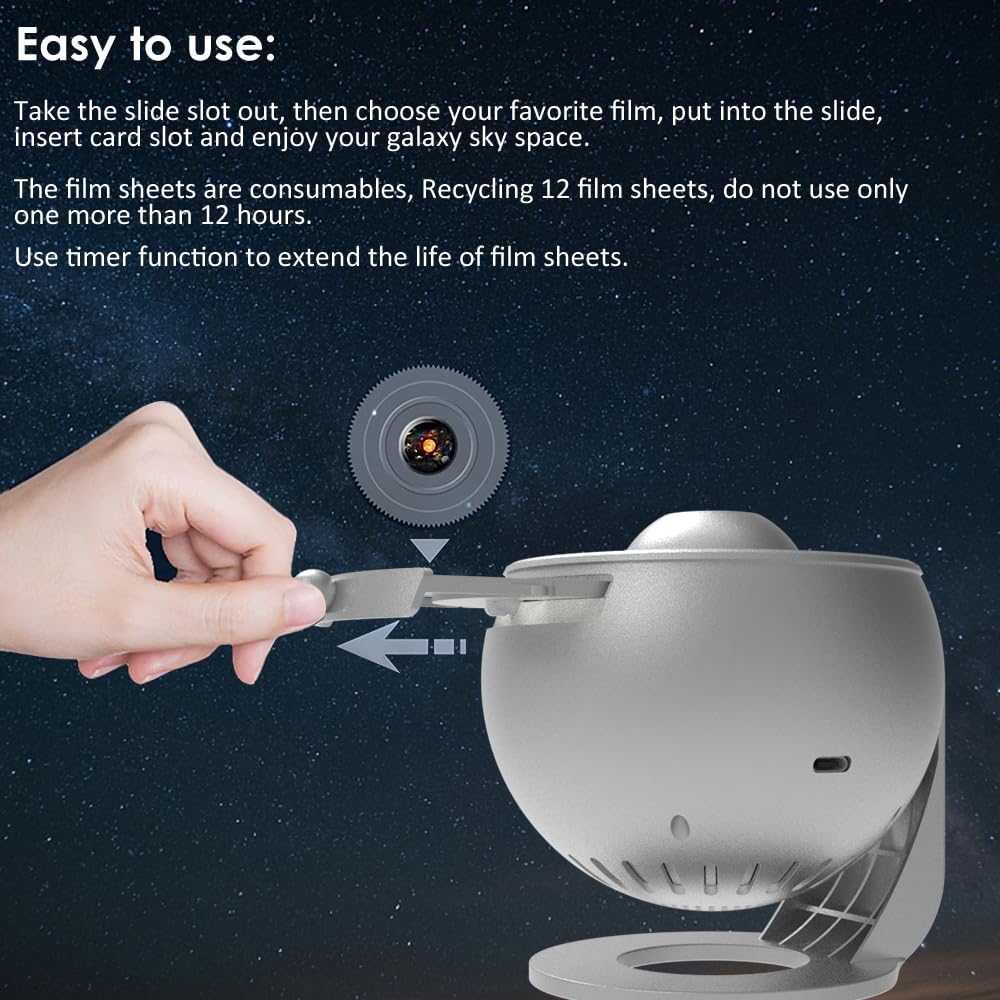 Elec3 Ultra Clear Star Projector with 12 Replaceable Galaxy Discs, 360° Rotation Night Light for Kids - Perfect for Bedroom, Nursery, Valentine's & Birthday Gifts (Silver)