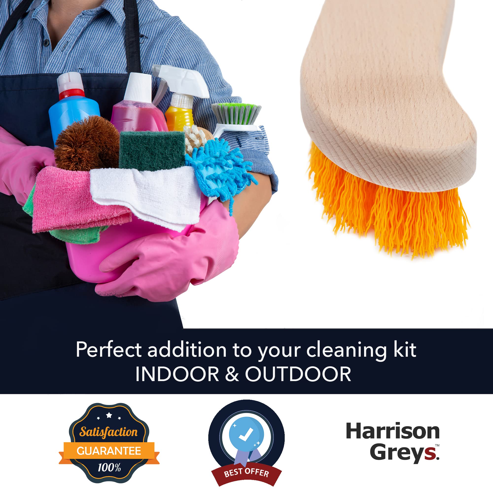 Heavy Duty Scrub Brush with Stiff Nylon Bristles - Deep Cleaning Brush for Indoor & Outdoor Use - Wooden Handle Scrubber for Boots, Floors, Tiles, and Grout - Durable Utility Hand Brush for Tough Stains