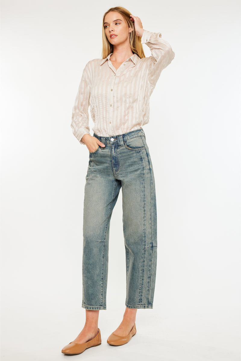 Cecilia High Rise Slim Barrel Jeans for Women - Stretchy Comfort Fit, Tummy Control, Flattering Bootcut - Perfect for Casual Wear, Office & Date Night