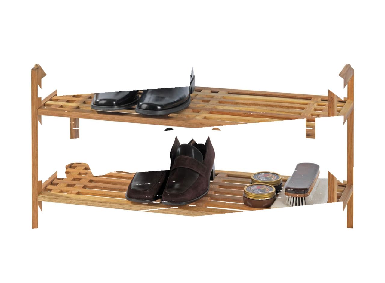 Wenko 18616100 Norway Walnut Wood Shoe Rack - 27.2 x 15.9 x 10.6 Inches (69 x 40.5 x 27 cm) - Sturdy Entryway Shoe Organizer for Hallway, Closet & Mudroom Storage