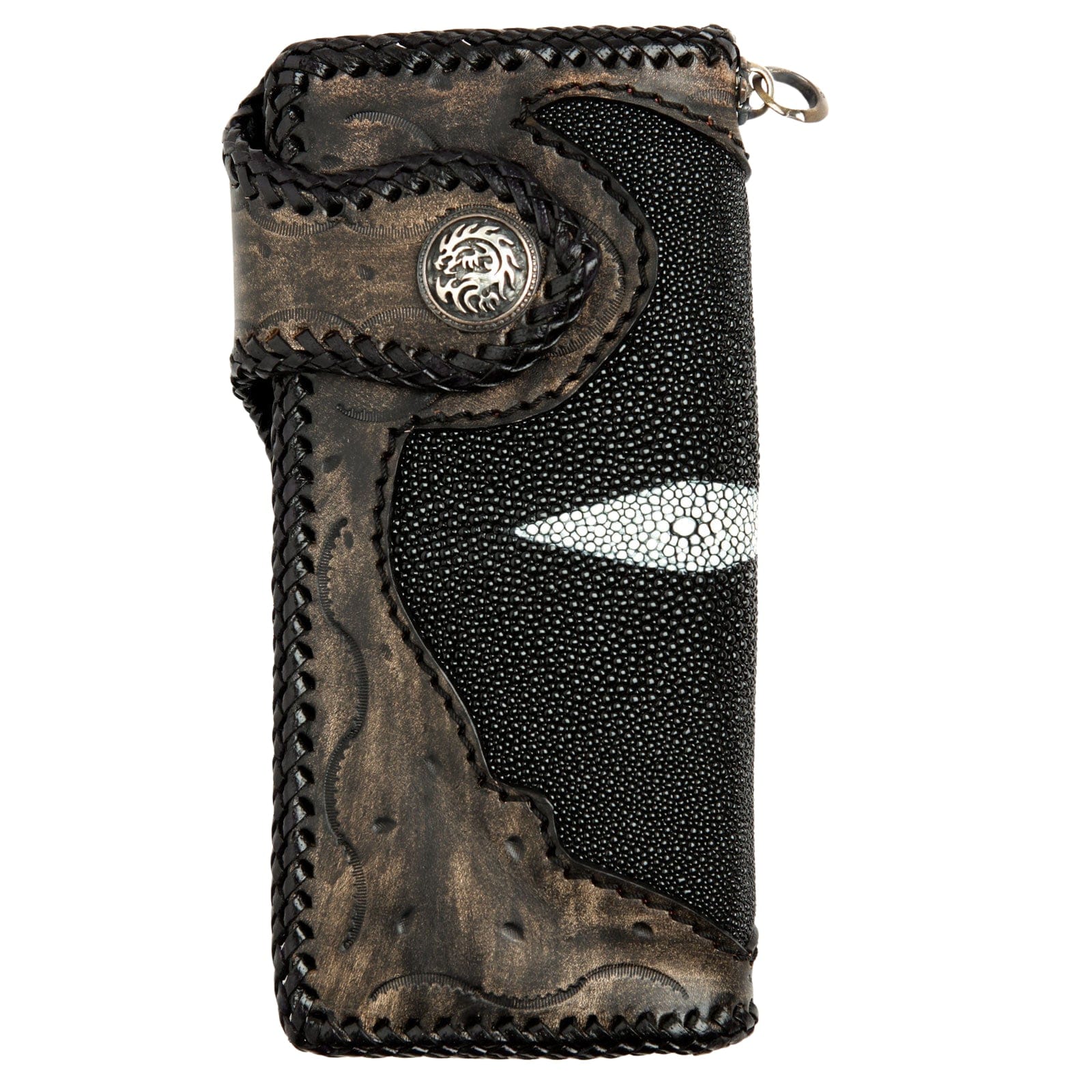 Genuine Stingray Leather Silver Dragon Concho Biker Wallet for Men - Stylish & Durable Motorcycle Wallet for Riders, Bikers & Outdoor Enthusiasts