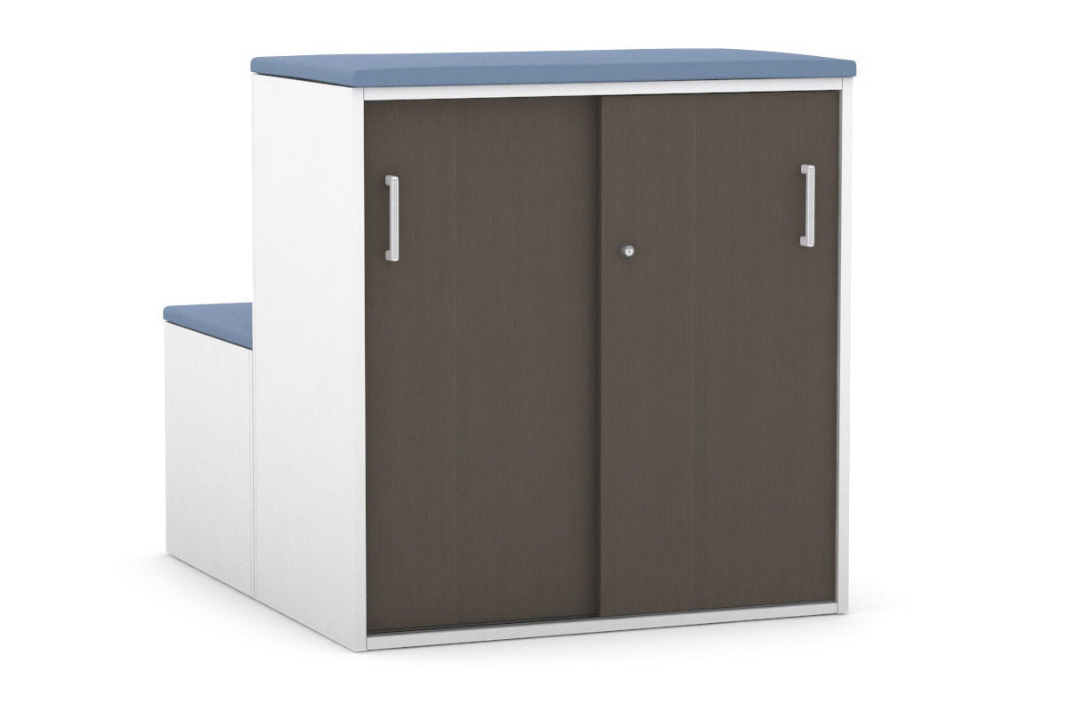 Med Sliding 2-Door Credenza with Seat Cushion - White Handle Uniform Activity Module Cabinet for Medical Offices & Home Storage