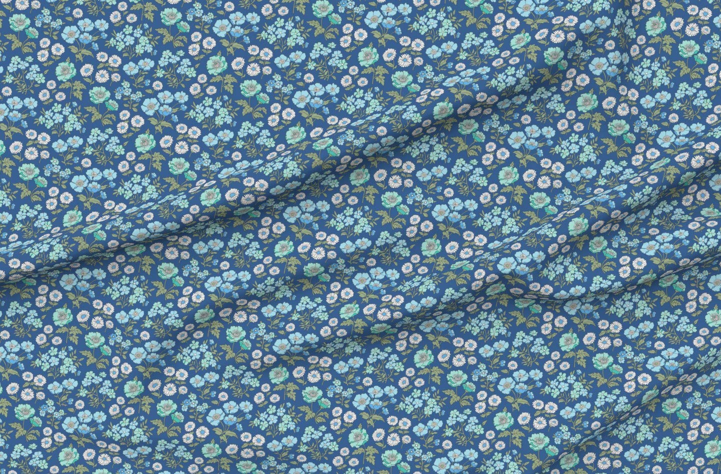 Floral Vintage Garden Printed Minky Fabric by The Yard - Blue Mint Green Navy Colorful Summer Design for Sewing Baby Blankets, Quilt Backing & Plush DIY Projects - Soft & Cozy Home Decor Fabric