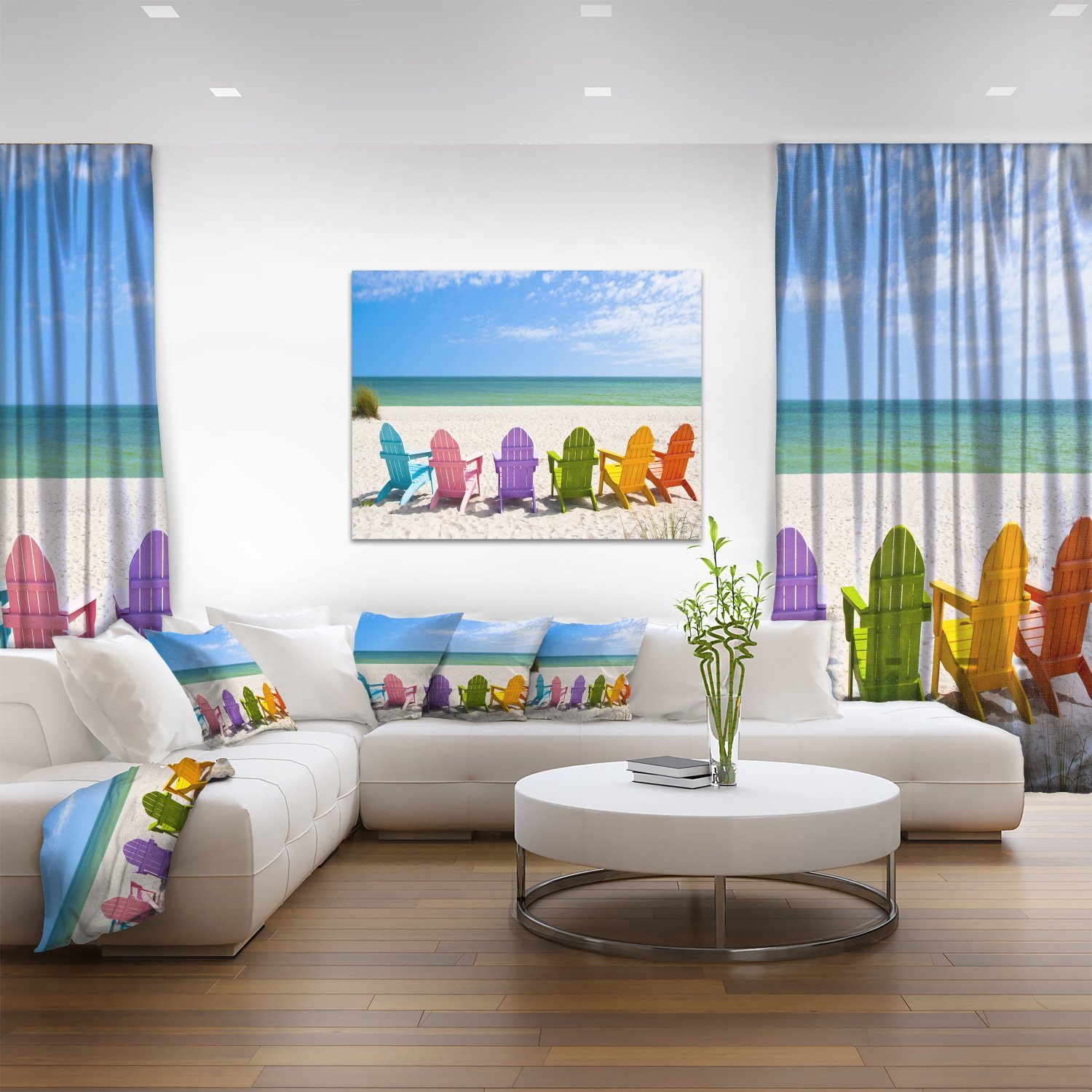 Designart PT9651-20-12 Adirondack Beach Chairs Seashore Photo Canvas Art Print - 12x20 Inches Blue Wall Decor for Living Room, Bedroom & Office - Ready to Hang Coastal Home Decor