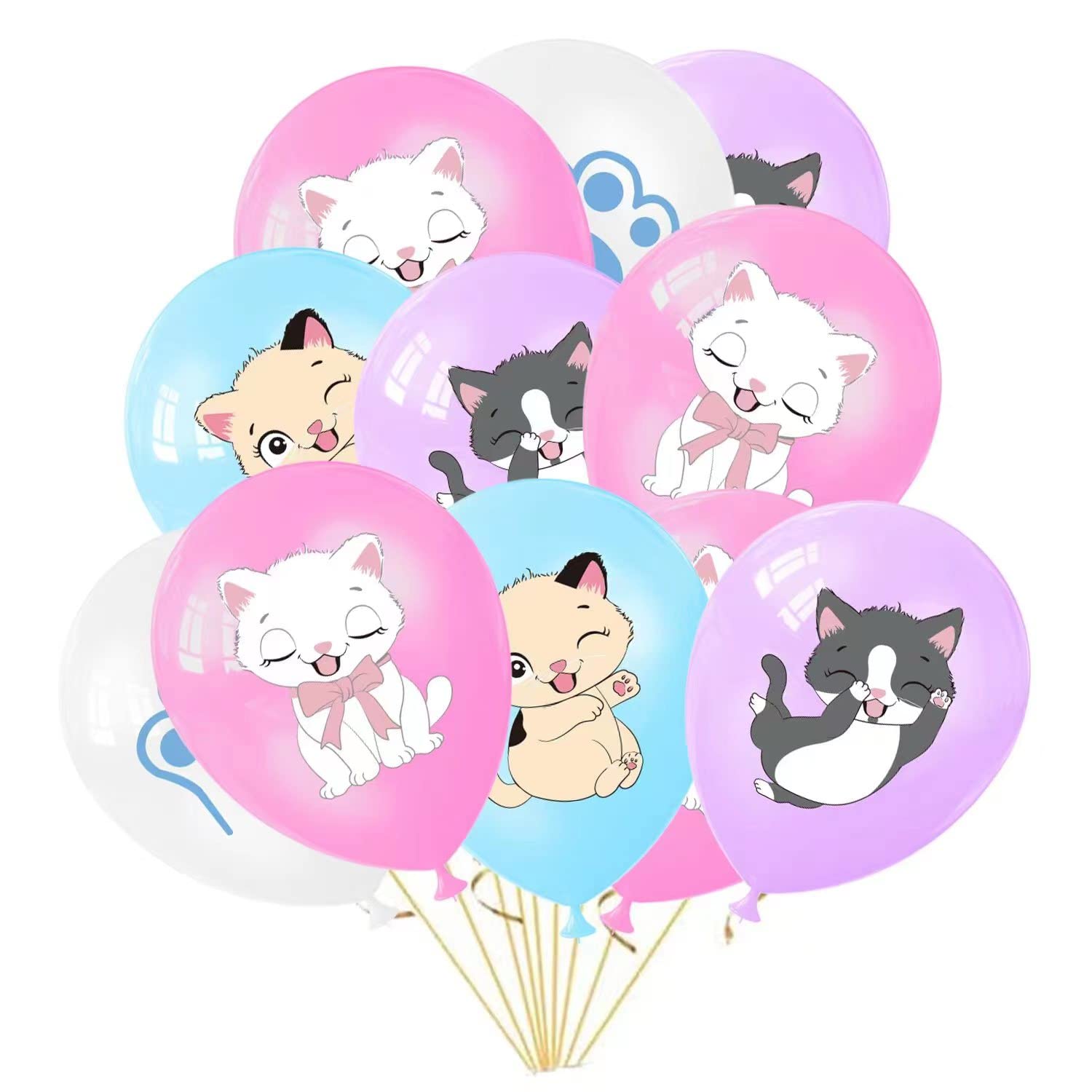 16 Cartoon Cat Print Latex Balloons & 4 Crown Cat Foil Balloons - Kitty Theme Party Decorations for Birthday, Baby Shower, Cat Lover Celebration - Perfect for Indoor/Outdoor Events, Photo Backdrops & Themed Parties
