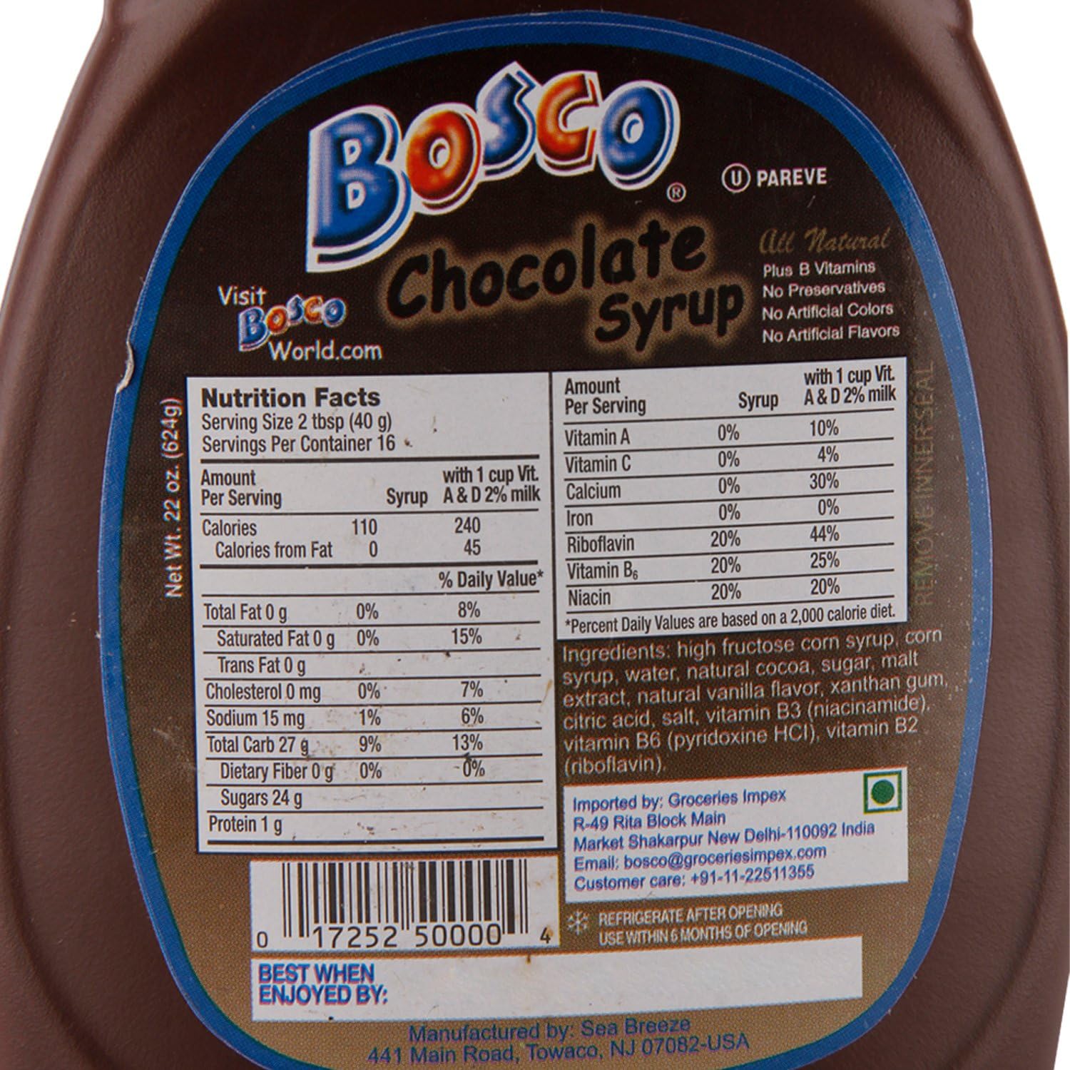 Bosco Chocolate Flavor Syrup 22-Ounce (Pack of 12) - Perfect for Milkshakes, Ice Cream Toppings & Dessert Recipes