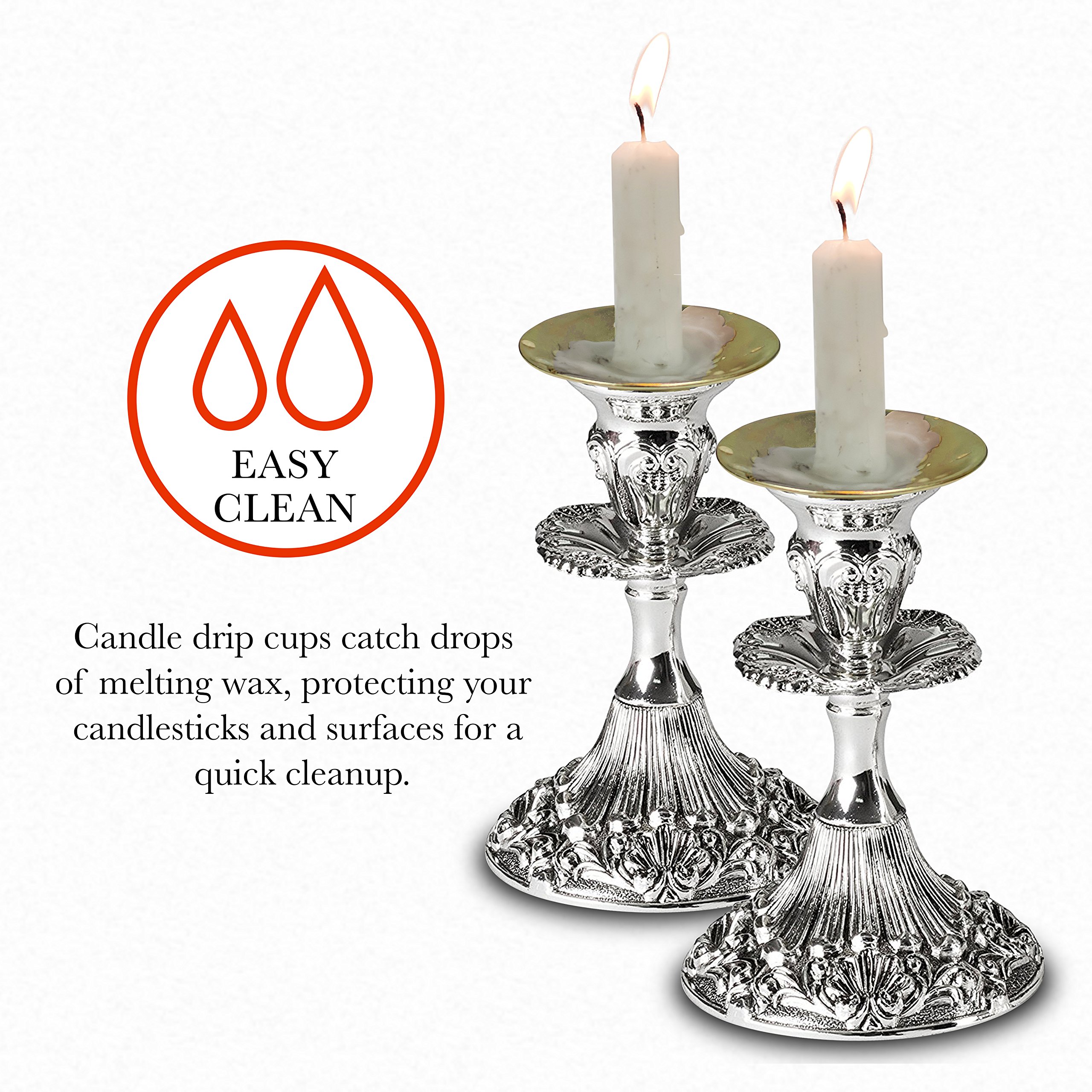 Reusable Metal Candlestick Liners & Drip Guards - Safety Pin Secures Candles - Nickel Plated Bobeches Protectors (Gold, 2 Pack) for Shabbat, Hanukkah & Jewish Holidays - Perfect for Menorah & Candle Holders