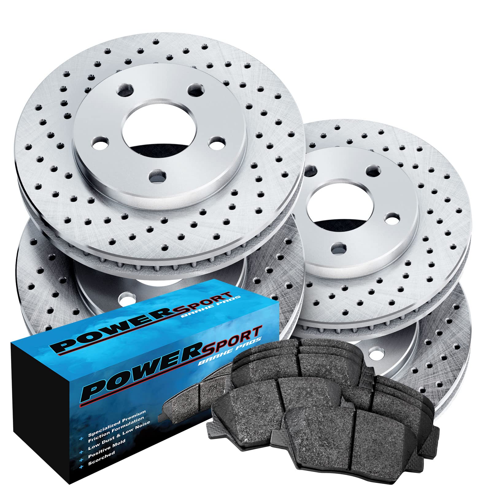 High-Performance Power Sport Front & Rear Brake Kit - Ceramic Brake Pads & Rotors for 2005-2011 Mercedes-Benz C230, C320, CLK350, SLK280, SLK300, SLK350 | Enhanced Stopping Power for City Driving & Highway Safety