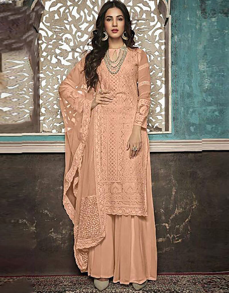Beige Palazzo Pants Suit - Faux Georgette Fabric for Women | Office Wear, Wedding Guest Outfit & Special Occasion Dresses