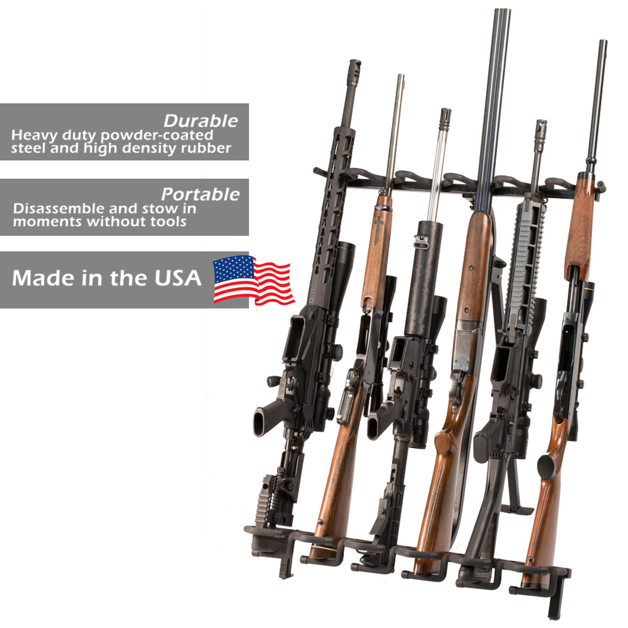 Heavy Duty Folding Metal Gun Rack for 6 Rifles - Secure Firearm Storage | Perfect for Gun Cabinets, Hunting Trips & Home Defense Organization