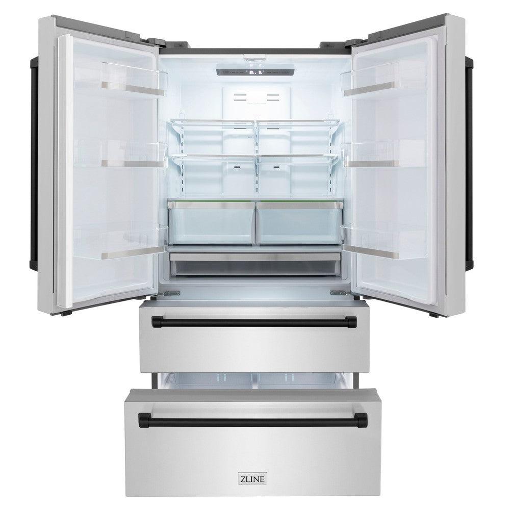 ZLINE Autograph Edition 36-inch Stainless Steel Dual Fuel Range Kitchen Package with Range Hood, Dishwasher & Refrigerator - Matte Black Accents (4KAPR RARHDWM36 MB) | Premium Kitchen Appliances for Modern Homes & Professional Chefs