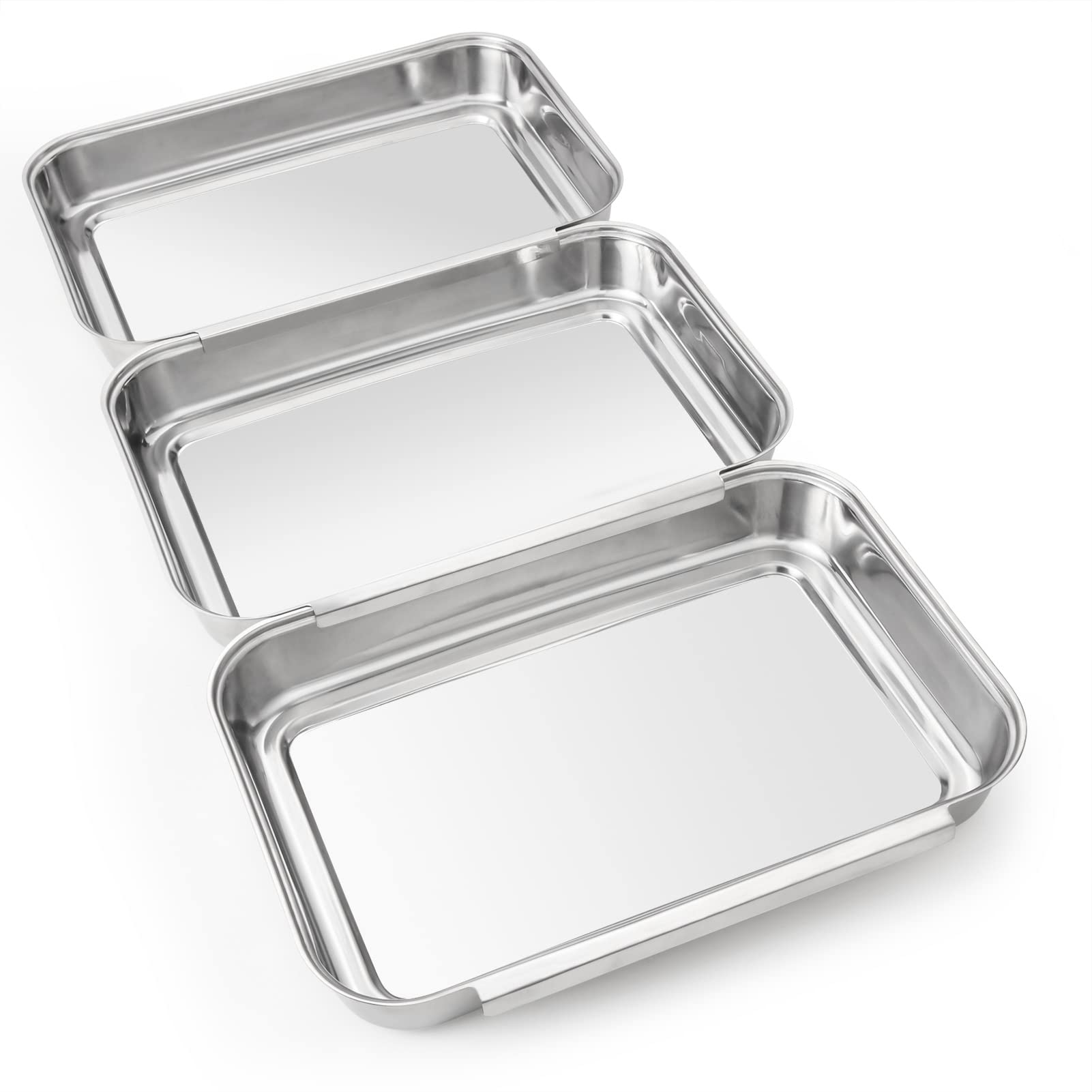 HULISEN 3-Piece Stainless Steel Breading Pans Set for Marinating Meat, Chicken, Fish - Food Prep & Coating Trays, Oven Safe for Baking Cakes - Perfect for Kitchen, Restaurant & Home Cooking