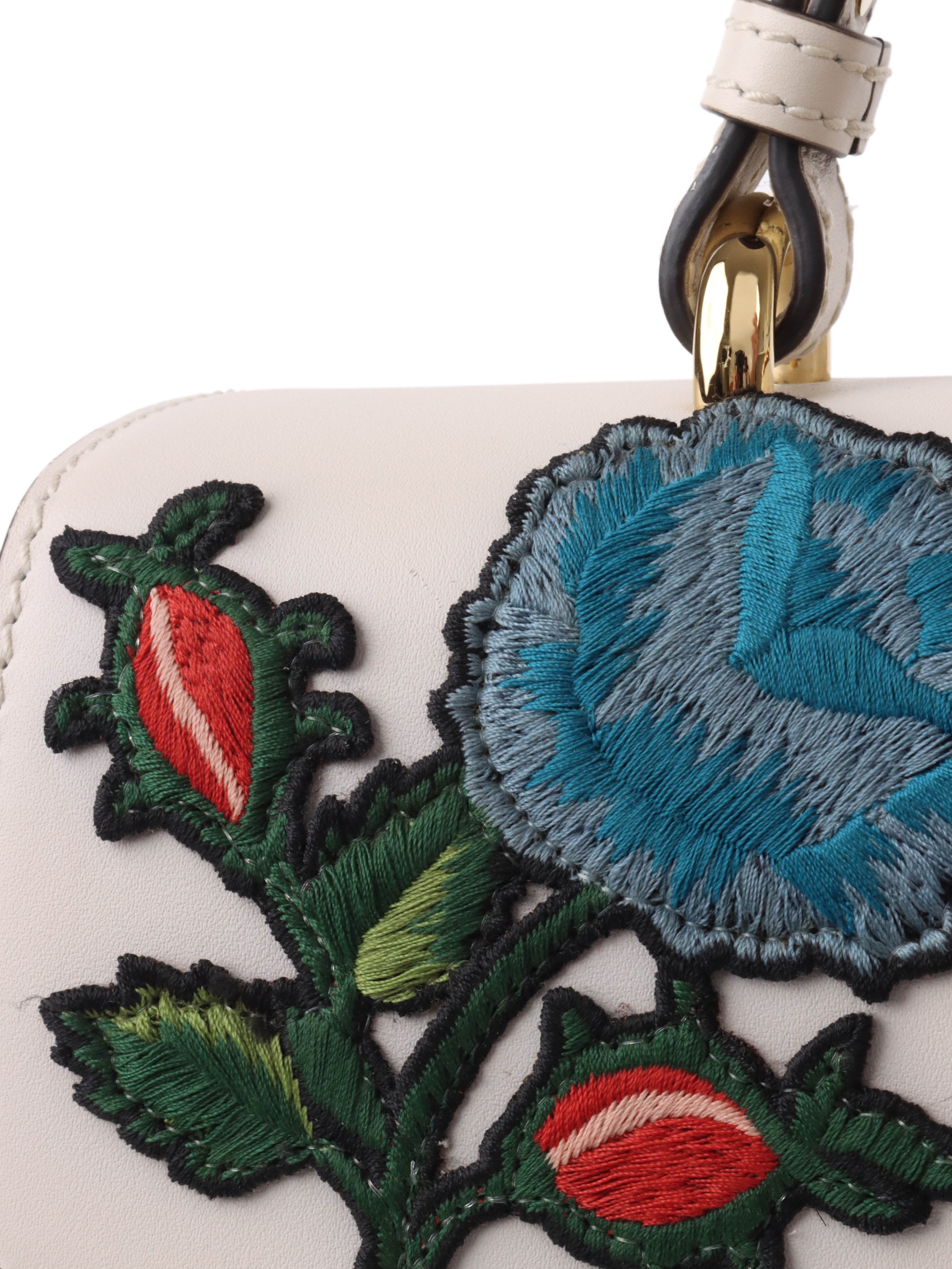 Gucci White Smooth Calfskin Leather Floral Embroidered Medium Sylvie Top Handle Bag for Women | Luxury Designer Handbag for Work, Party & Everyday Use