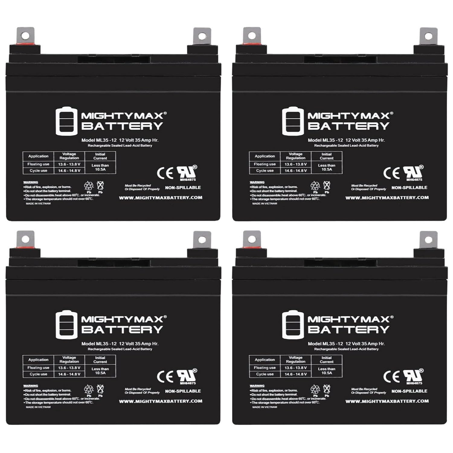 Mighty Max 12V 35AH SLA Replacement Battery for MK MU-1 SLD M - 4 Pack | Long-Lasting Power for Scooters, Wheelchairs & Medical Equipment | Reliable Backup for Emergency Lights & Security Systems