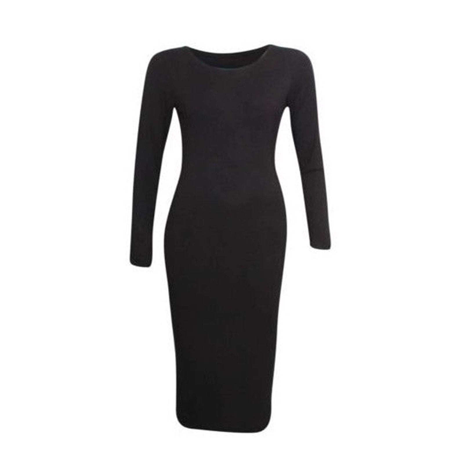 Forever Women's Plain Long Sleeve Bodycon Pencil Midi Dress - Slim Fit Stretchy Office Work Dress for Business Casual & Party Wear