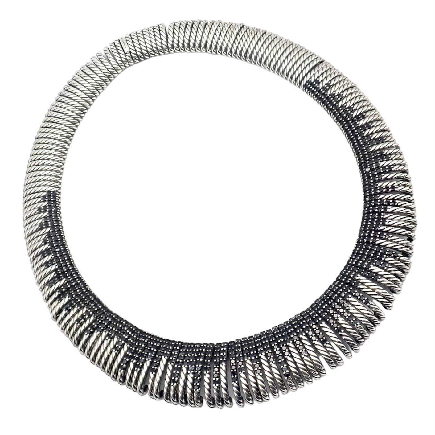 Authentic David Yurman Sterling Silver Tempo Black Spinel Large Collar Necklace for Women | Elegant Statement Jewelry for Evening Wear & Special Occasions