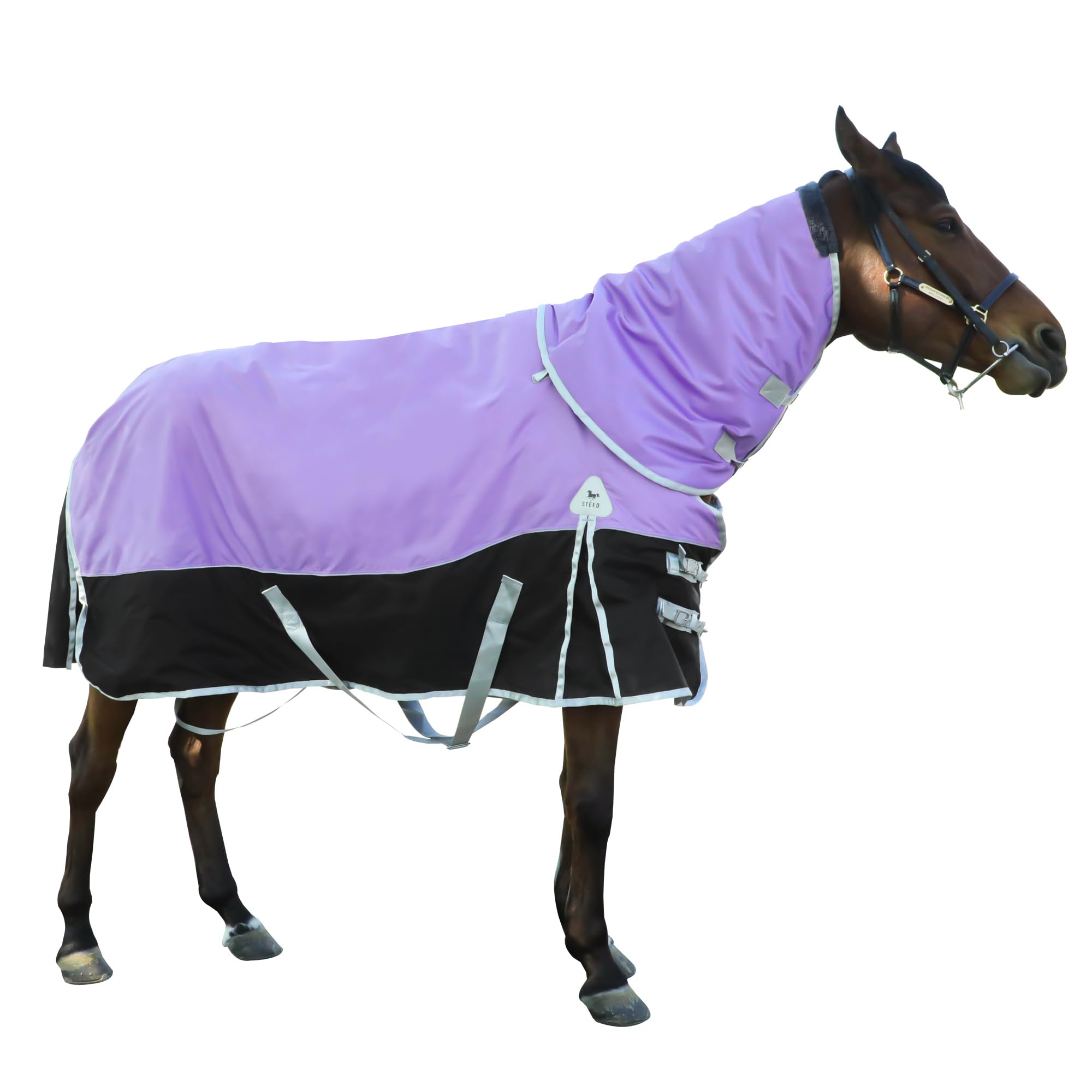1600D Waterproof Winter Horse Blanket with 400g Warm Cotton Filling - Medium Weight Turnout Blanket (81 inches) for Cold Weather Riding and Stable Use