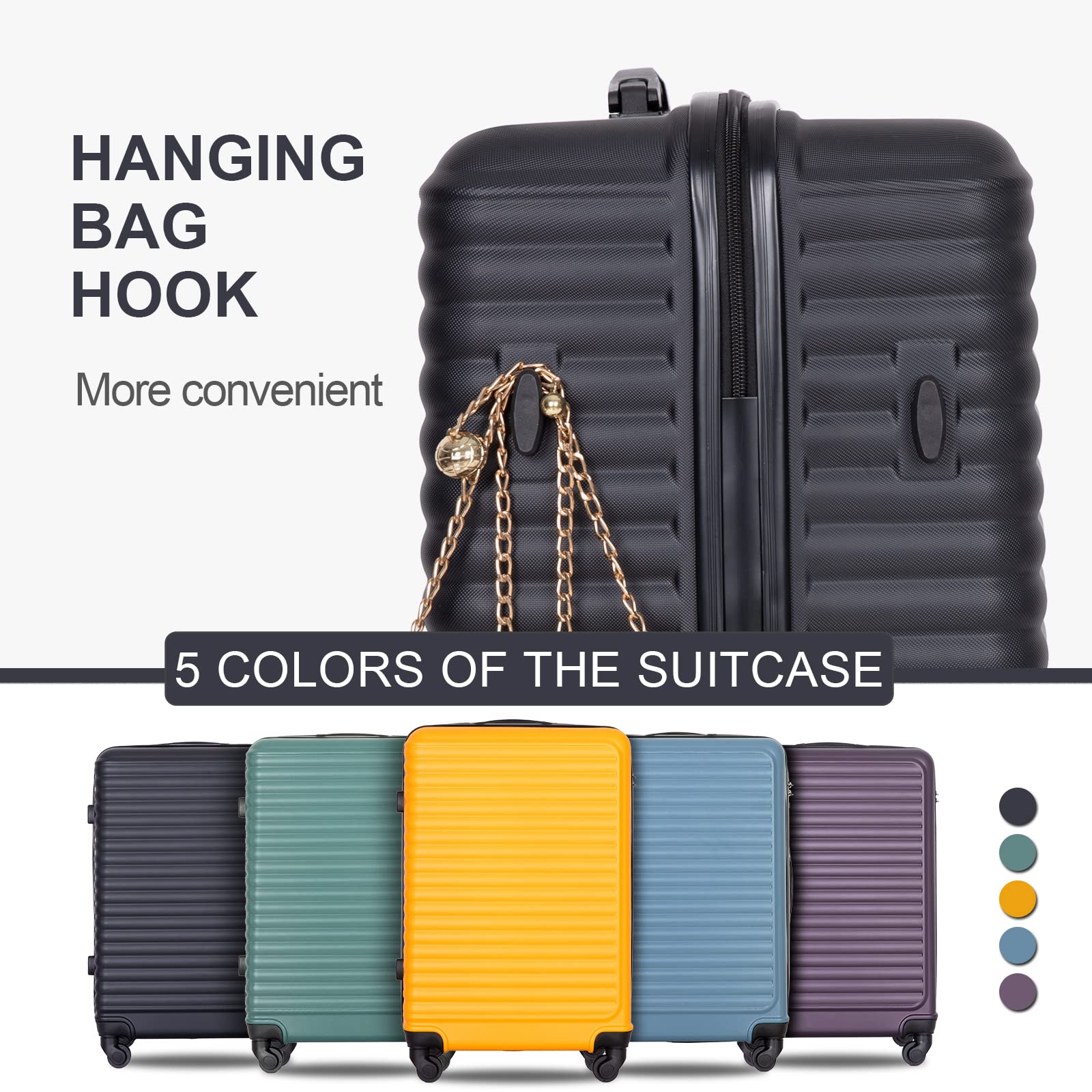 Durable Lightweight Hardshell Luggage Set with Spinner Wheels & TSA Lock - 3-Piece Carry-On Suitcase (20