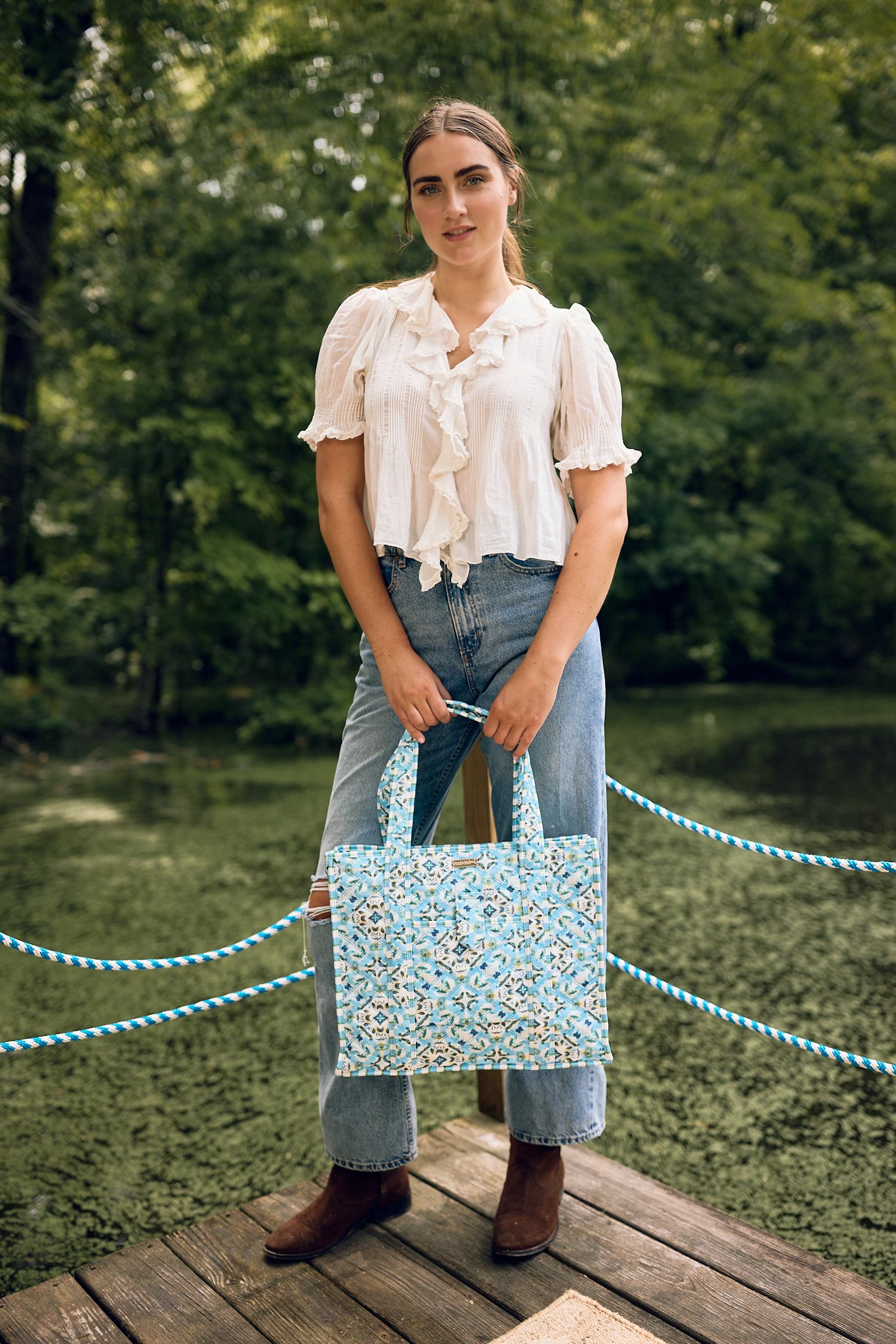 Stylish On The Road Quilted Tote Bag - English Tile Pattern - Perfect for Travel, Work & Everyday Use