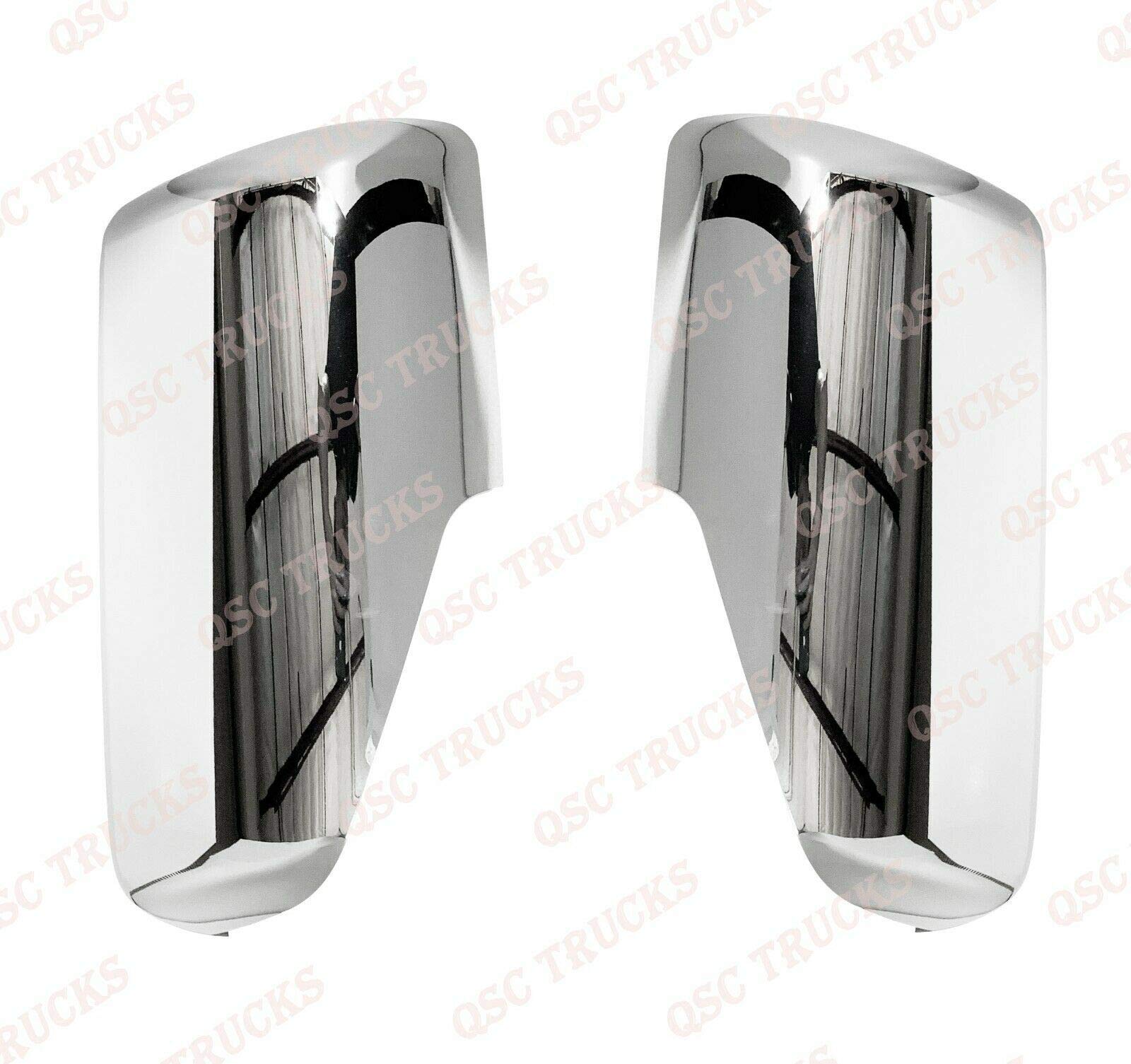 QSC Chrome Door Mirror Covers Pair for Freightliner Cascadia 2018+ - Left & Right Side Truck Accessories - Perfect for Replacement & Customization