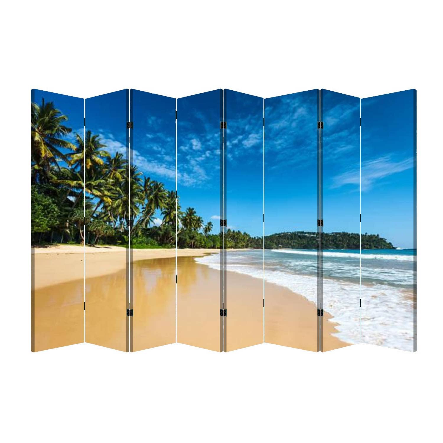 8-Panel Folding Room Divider Screen - Portable Freestanding Privacy Partition for Home, Office & Bedroom | Beach & Tropical Theme Decor | Perfect for Creating Private Spaces & Room Separation