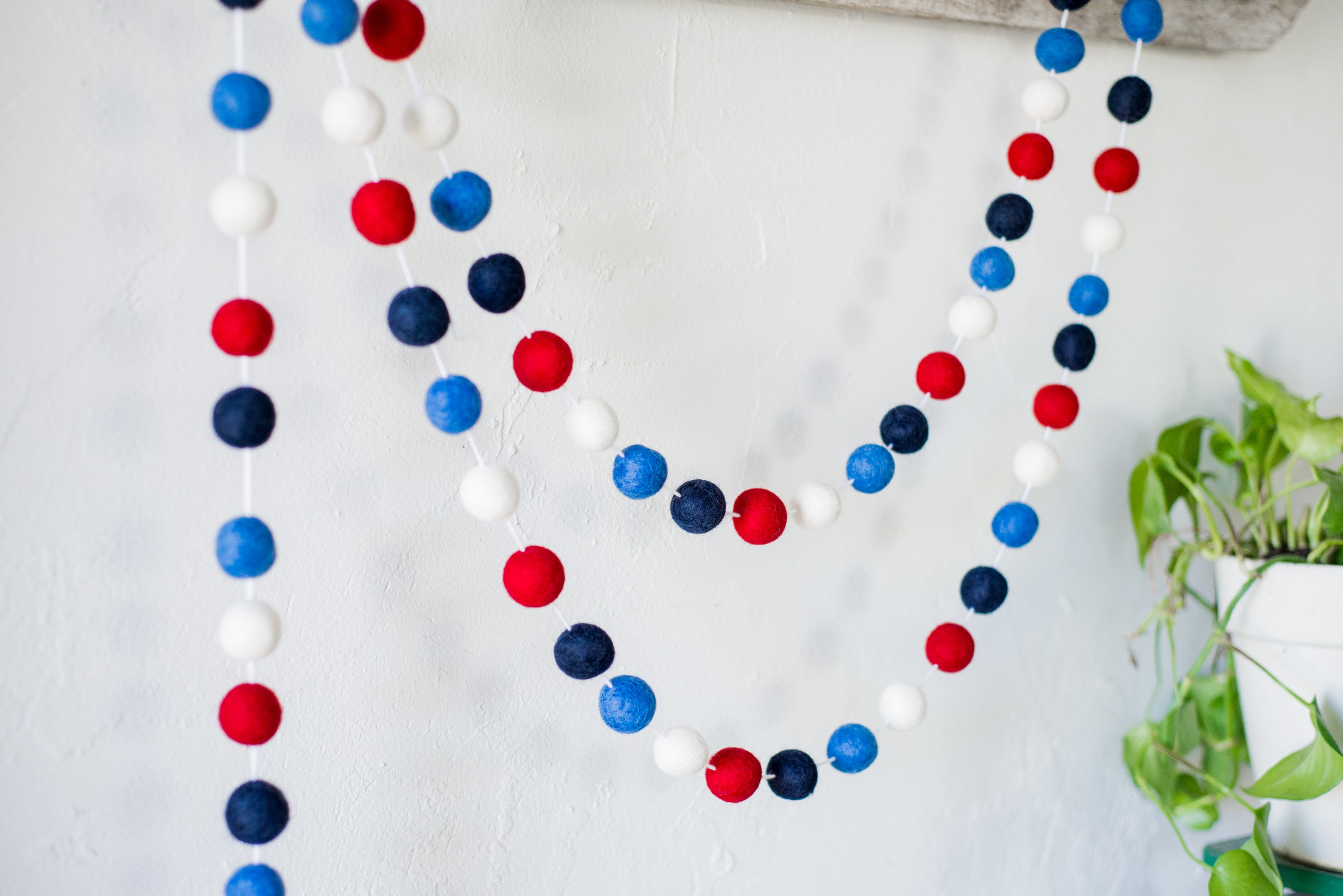 Red White and Blue Felt Ball Garland - Patriotic Party Decor for 4th of July, Baby Shower, Nursery, Wedding & Home Decoration