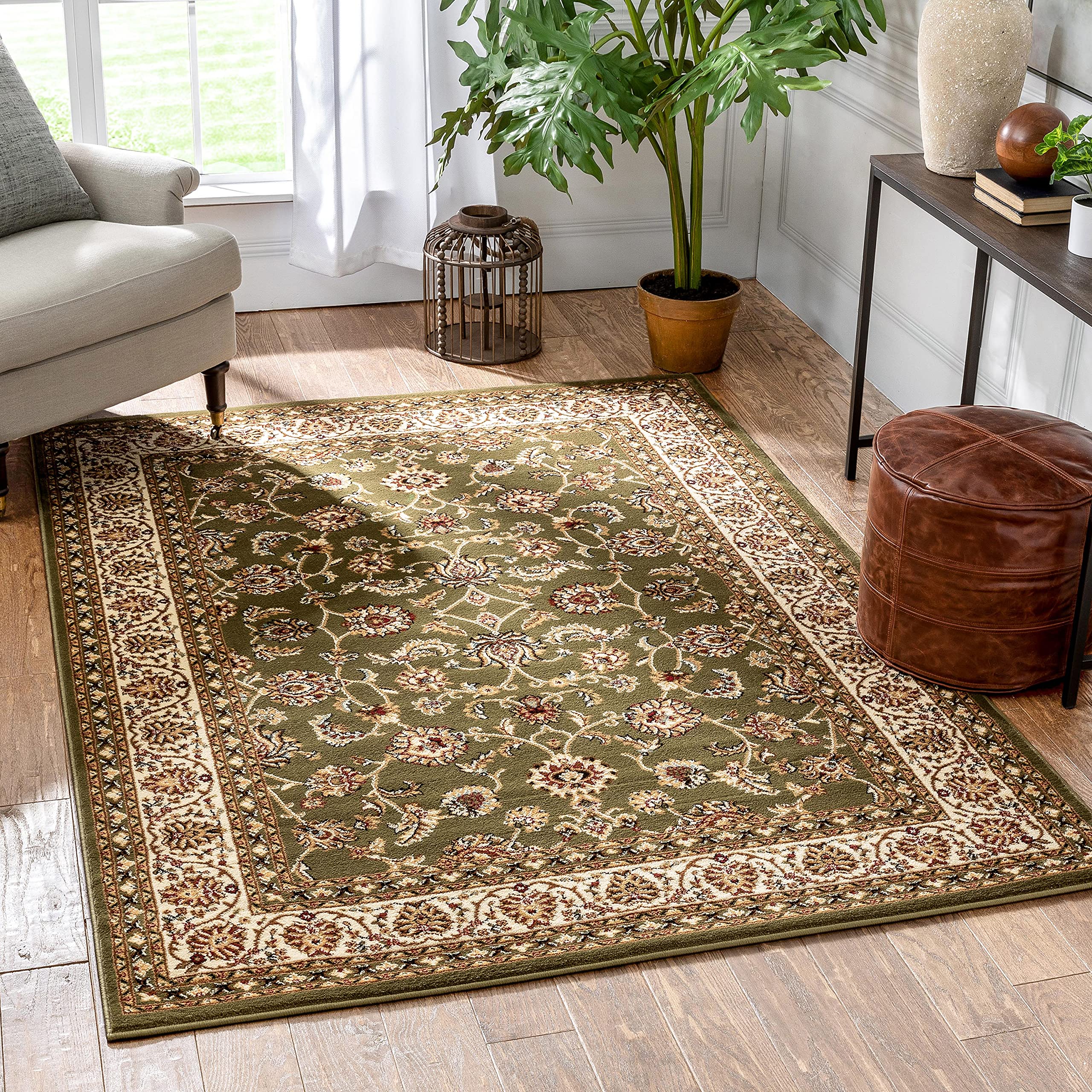 Well Woven Barclay Collection Sarouk Green 8x10 Area Rug - Soft Non-Slip Modern Persian Design for Living Room, Bedroom, Dining Room - Perfect for Home Decor, Office & High Traffic Areas