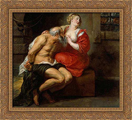 Peter Paul Rubens Cimon and Pero 22x20 Gold Ornate Wood Framed Canvas Art - Classic Renaissance Painting for Living Room, Bedroom & Office Decor
