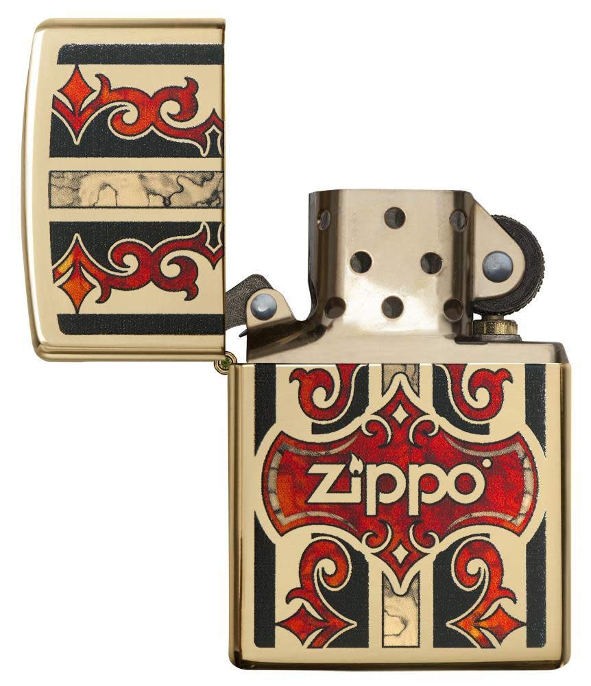 Zippo Fusion Logo High Polish Brass Pocket Lighter - Windproof Refillable Lighter for Camping, Hiking & Outdoor Adventures (One Size)
