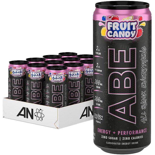 Applied Nutrition ABE Energy + Performance Drink - Fruit Candy Flavor, 12 x 330ml Cans | Pre-Workout Boost & Post-Workout Recovery Energy Drink