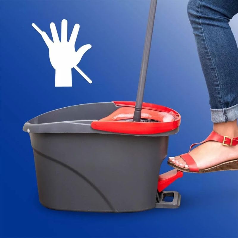 O-Cedar EasyWring Microfiber Spin Mop Set with Bucket - Red & Gray - Efficient Floor Cleaning System for Hardwood, Tile & Laminate - Perfect for Home, Kitchen & Commercial Use