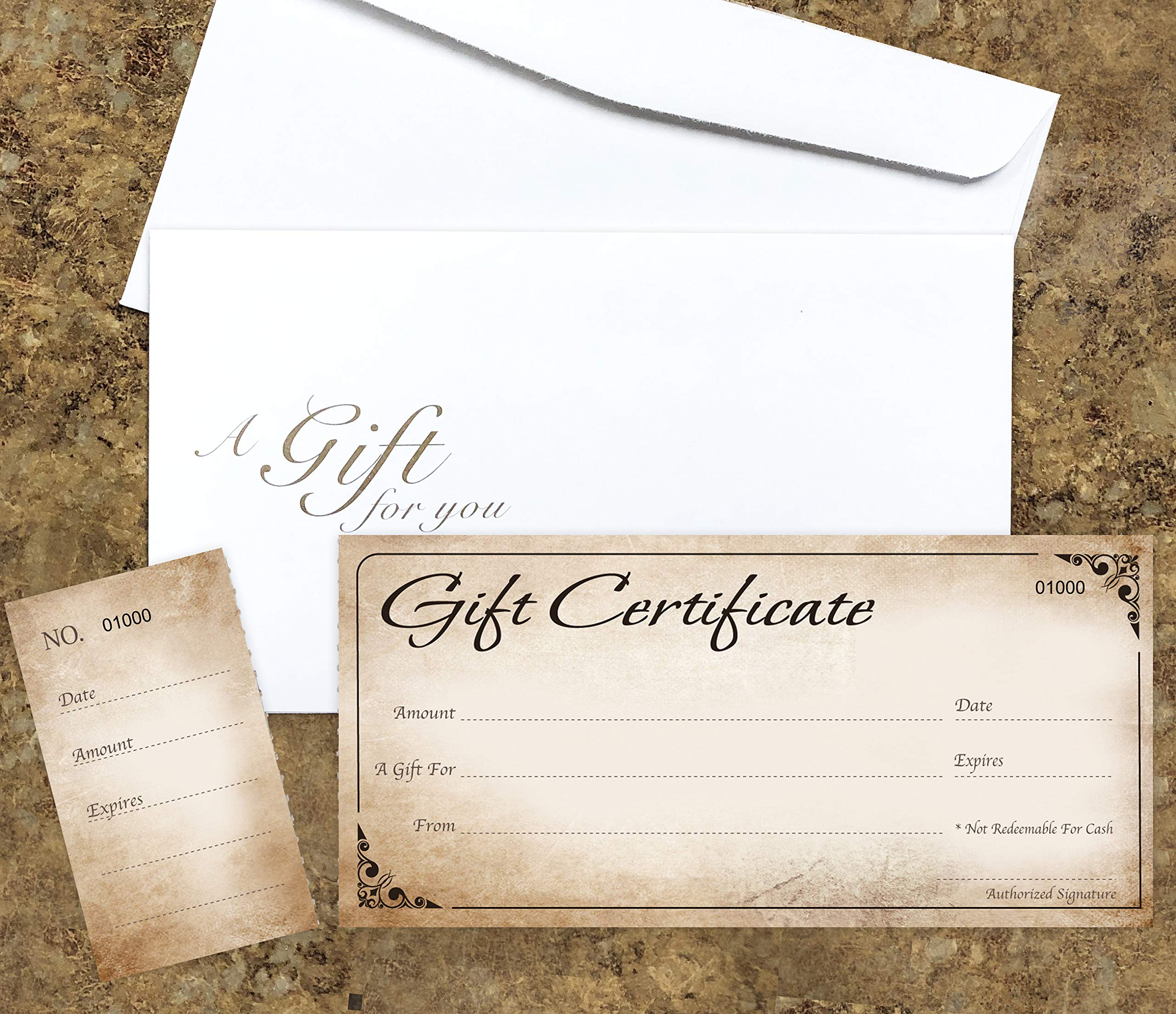 25-Pack Blank Gift Certificate Cards with Free Envelopes & Stub - Rustic Design - Small Business Gift Vouchers - Perfect for Retail, Salons, Restaurants & Customer Rewards
