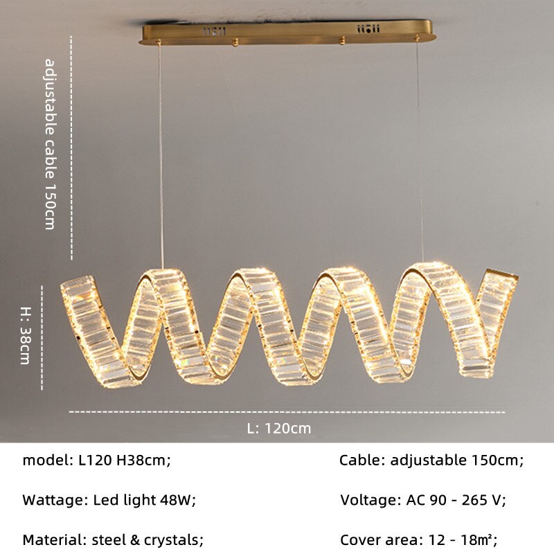 Wave Crystal Pendant Light - Modern Elegant Chandelier for Dining Room, Living Room & Bedroom | Energy Efficient LED Lighting Fixture for Home Decor & Interior Design