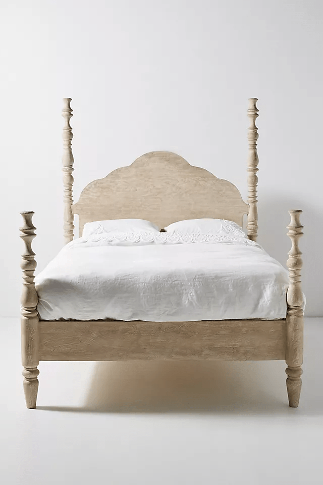 Hand Carved Rosalie Four Poster Bed - Solid Wood Canopy Platform Bed Frame for Master Bedroom | Romantic & Elegant Bedroom Furniture for Couples